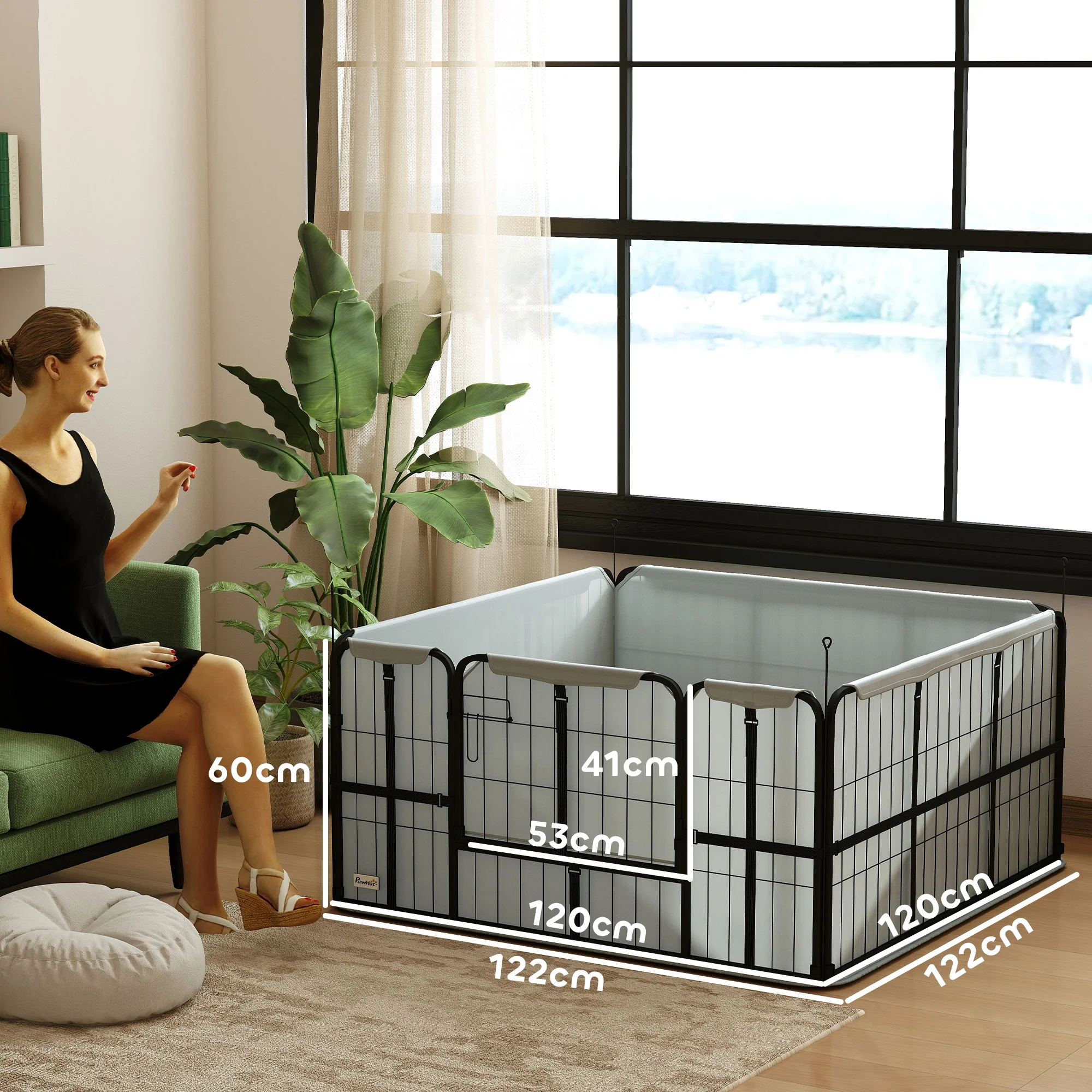 PawHut Whelping Box W/ Washable Whelping Pad, Wind-Resistant Cloth, Black - Image 5