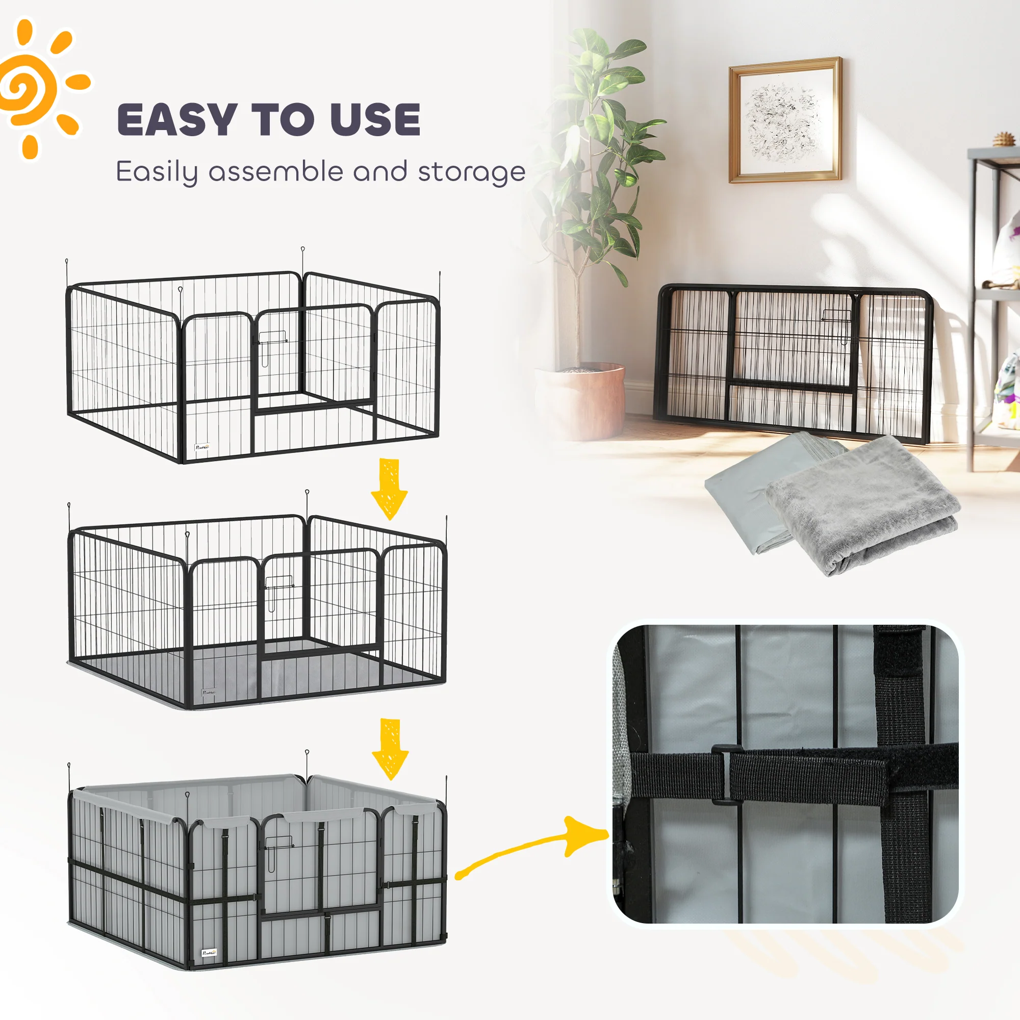 PawHut Whelping Box W/ Washable Whelping Pad, Wind-Resistant Cloth, Black - Image 7
