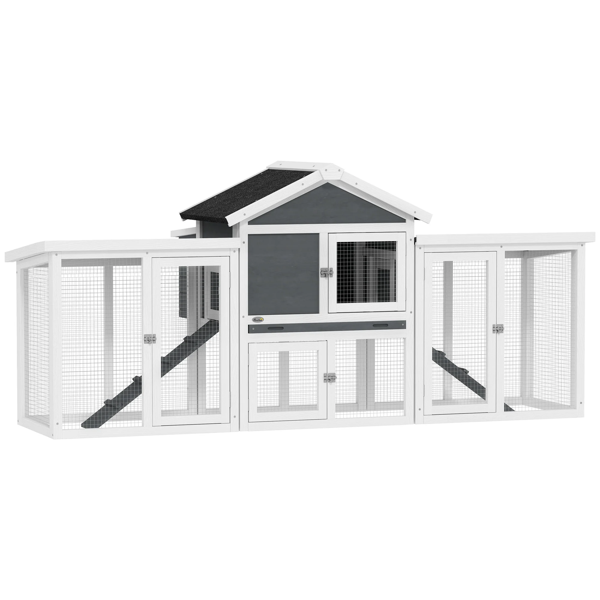 PawHut Wood Chicken Coop Hens Cage Poultry House with Nesting Boxes Run