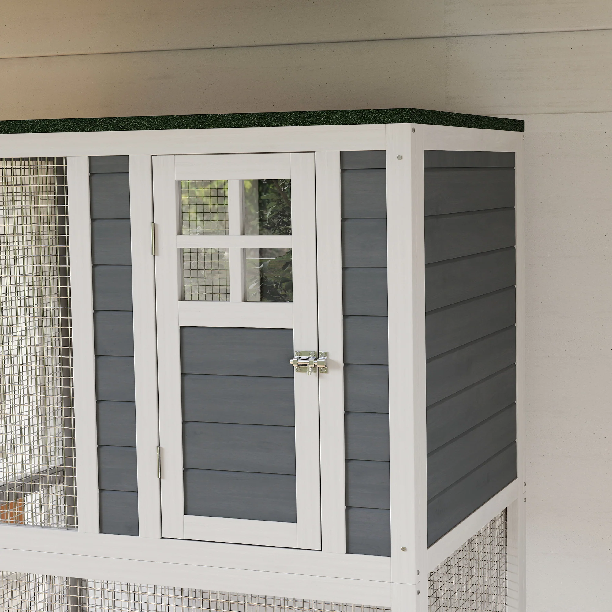 PawHut Wooden Cat House With Asphalt Roof, Cat Cage For Multiple Cats White - Image 9