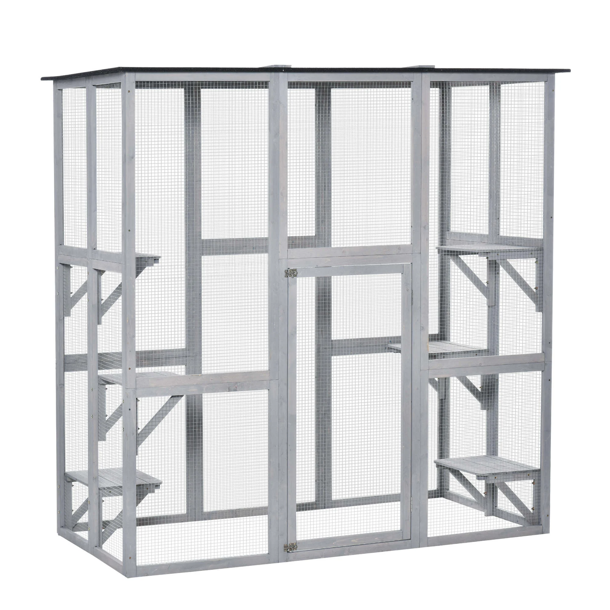 PawHut Wooden Cat House With Platforms, Cat Cage For Multiple Kittens