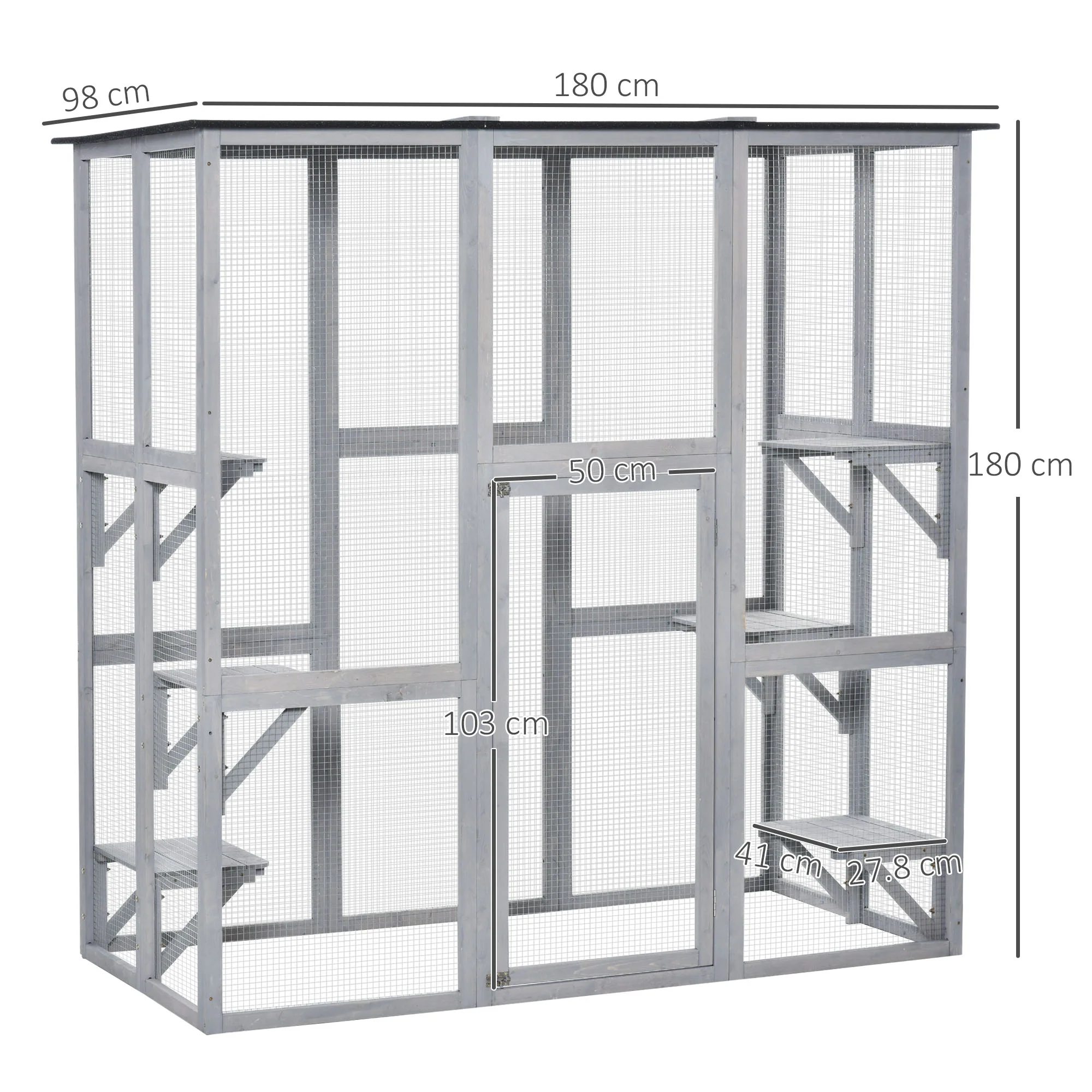 PawHut Wooden Cat House With Platforms, Cat Cage For Multiple Kittens - Image 5