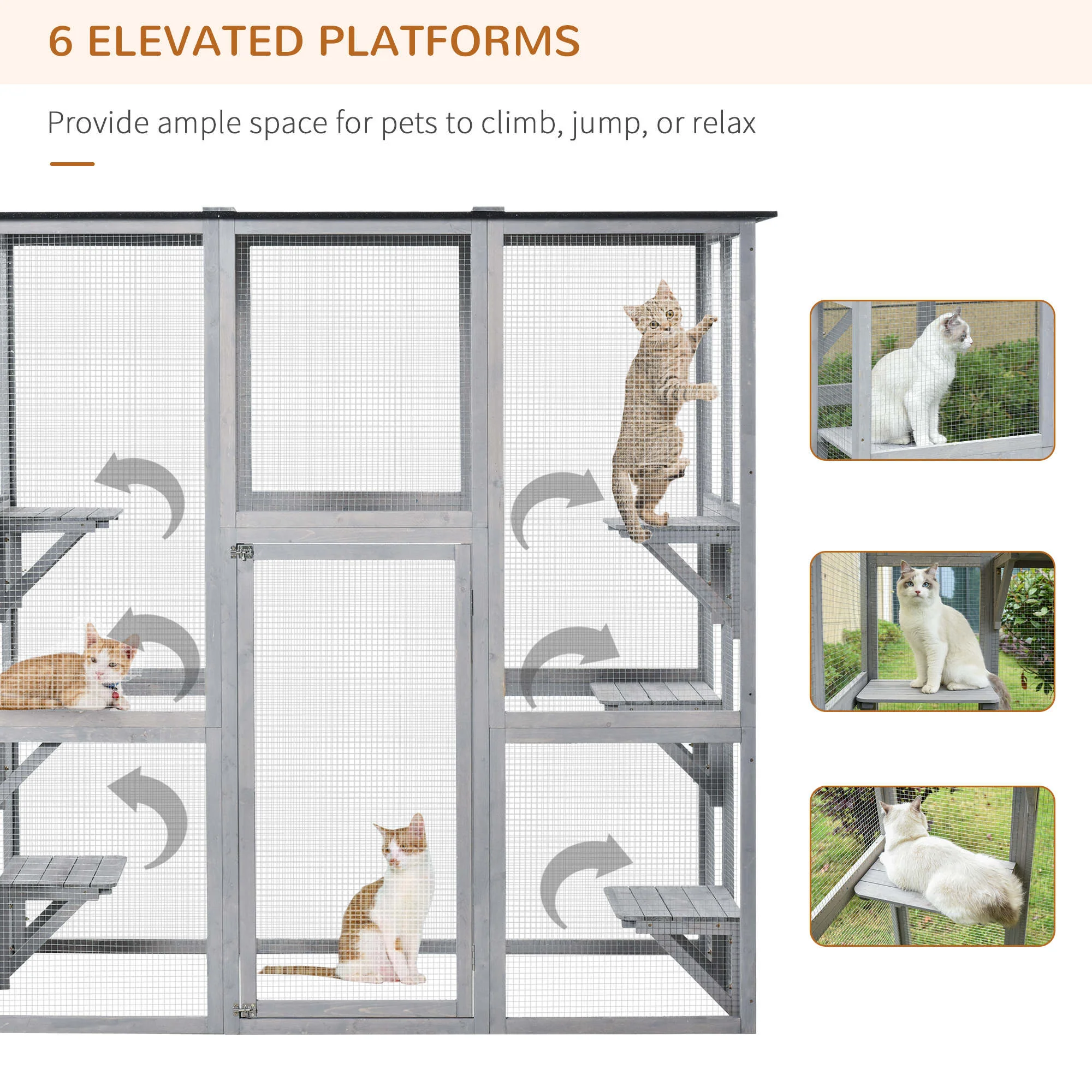 PawHut Wooden Cat House With Platforms, Cat Cage For Multiple Kittens - Image 6