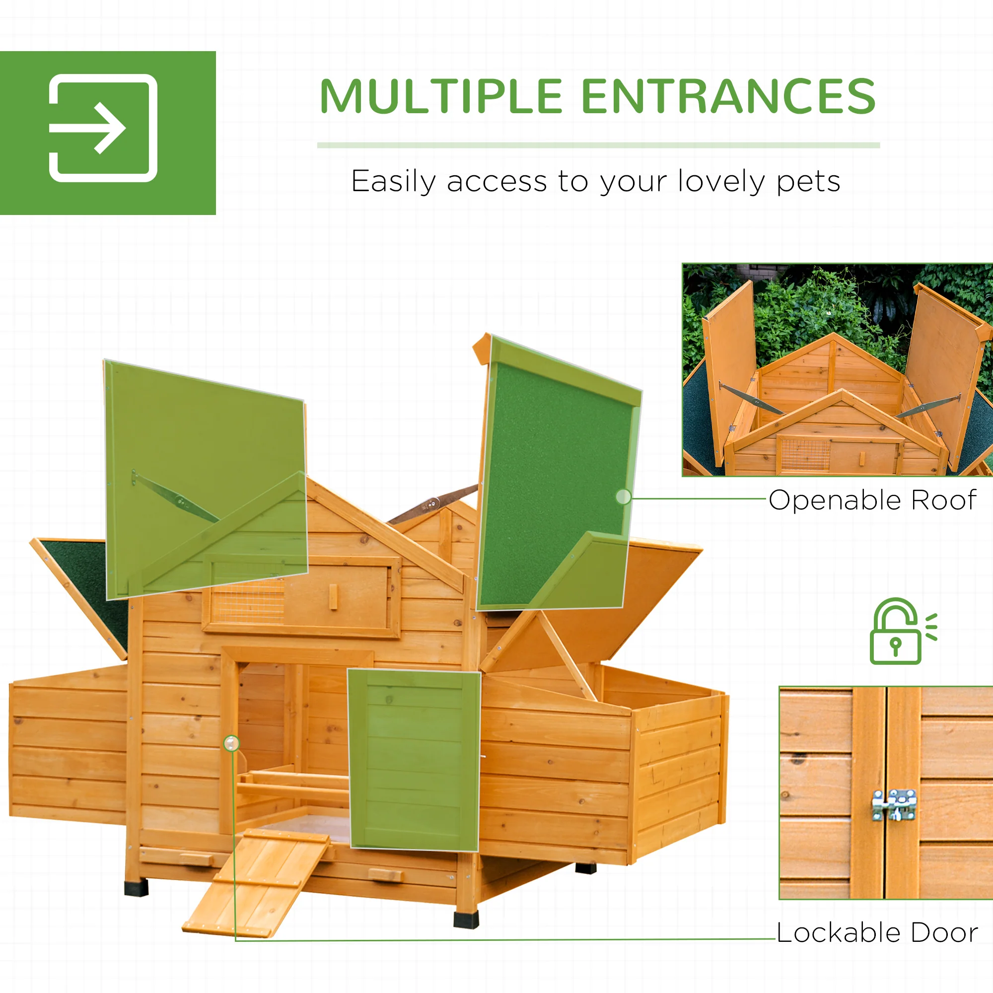 PawHut Wooden Chicken Coop, Poultry Cage With Nesting Boxes And Tray, Yellow - Image 4