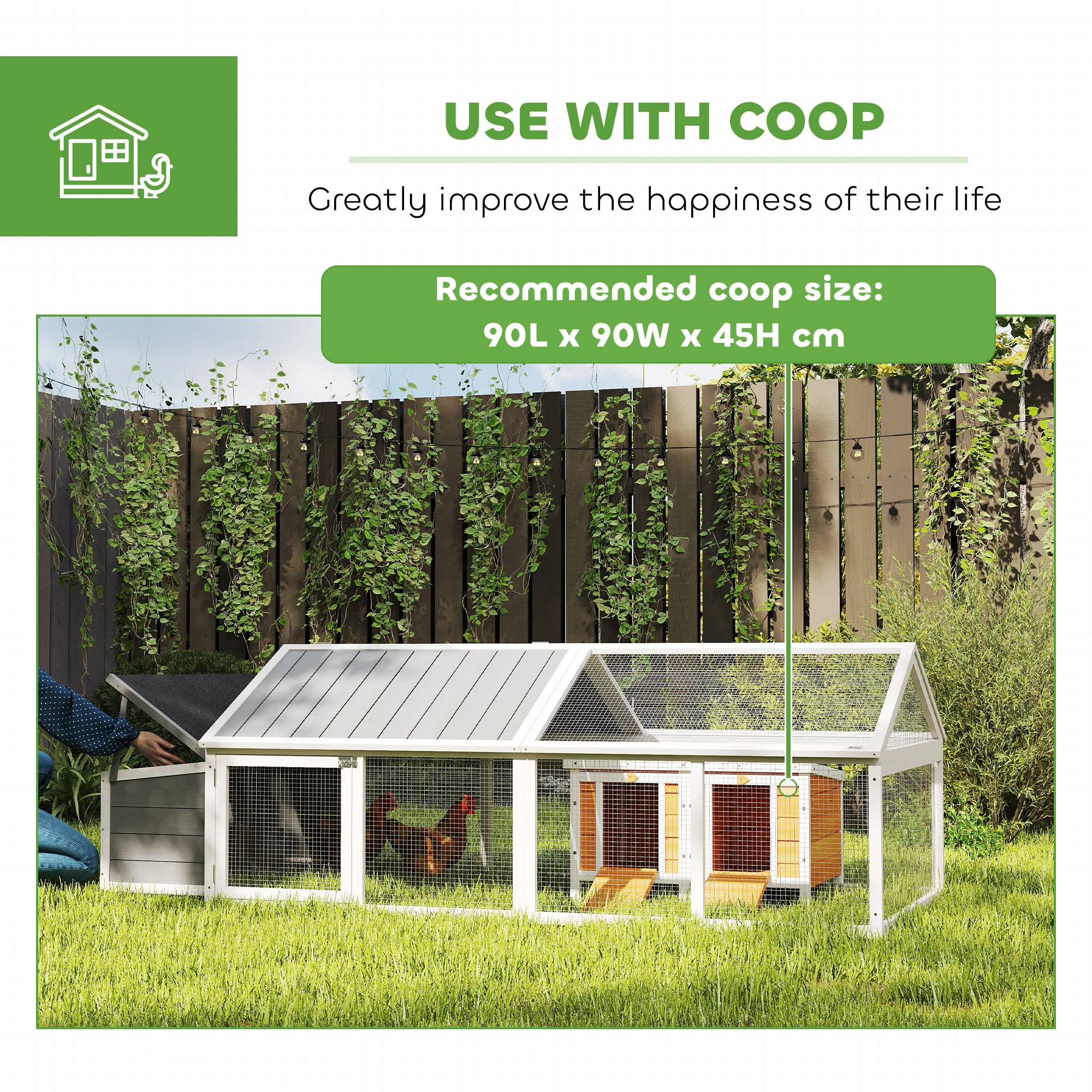 PawHut Wooden Chicken Run with Nesting Box, Openable Roof, for 4-8 Chickens - Image 6