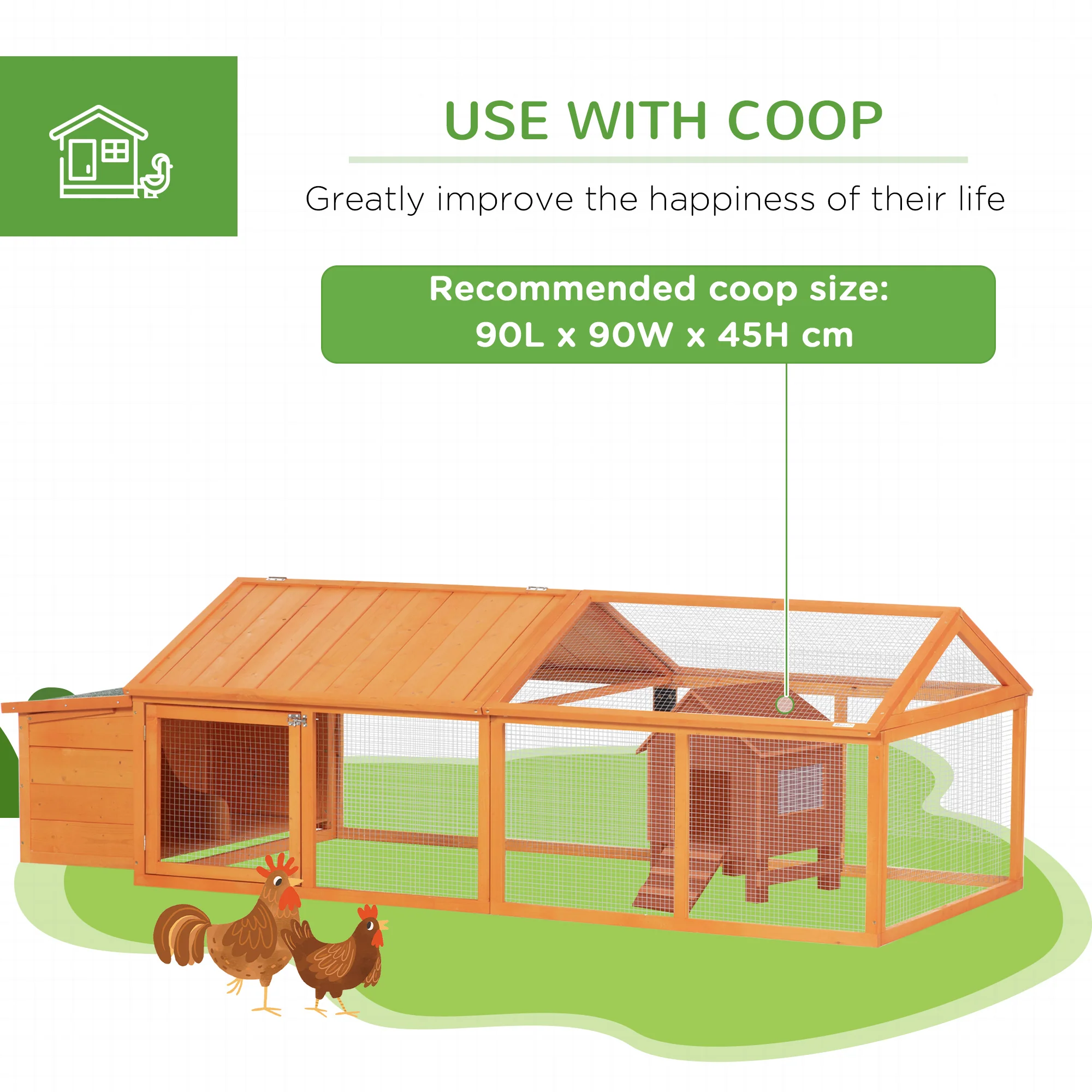 PawHut Wooden Chicken Run with Nesting Box, Openable Roof, for 4-8 Chickens - Image 6