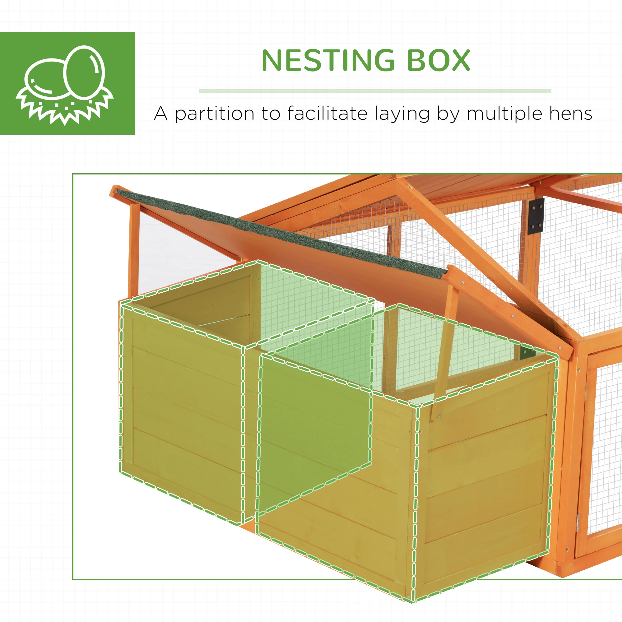 PawHut Wooden Chicken Run with Nesting Box, Openable Roof, for 4-8 Chickens - Image 7