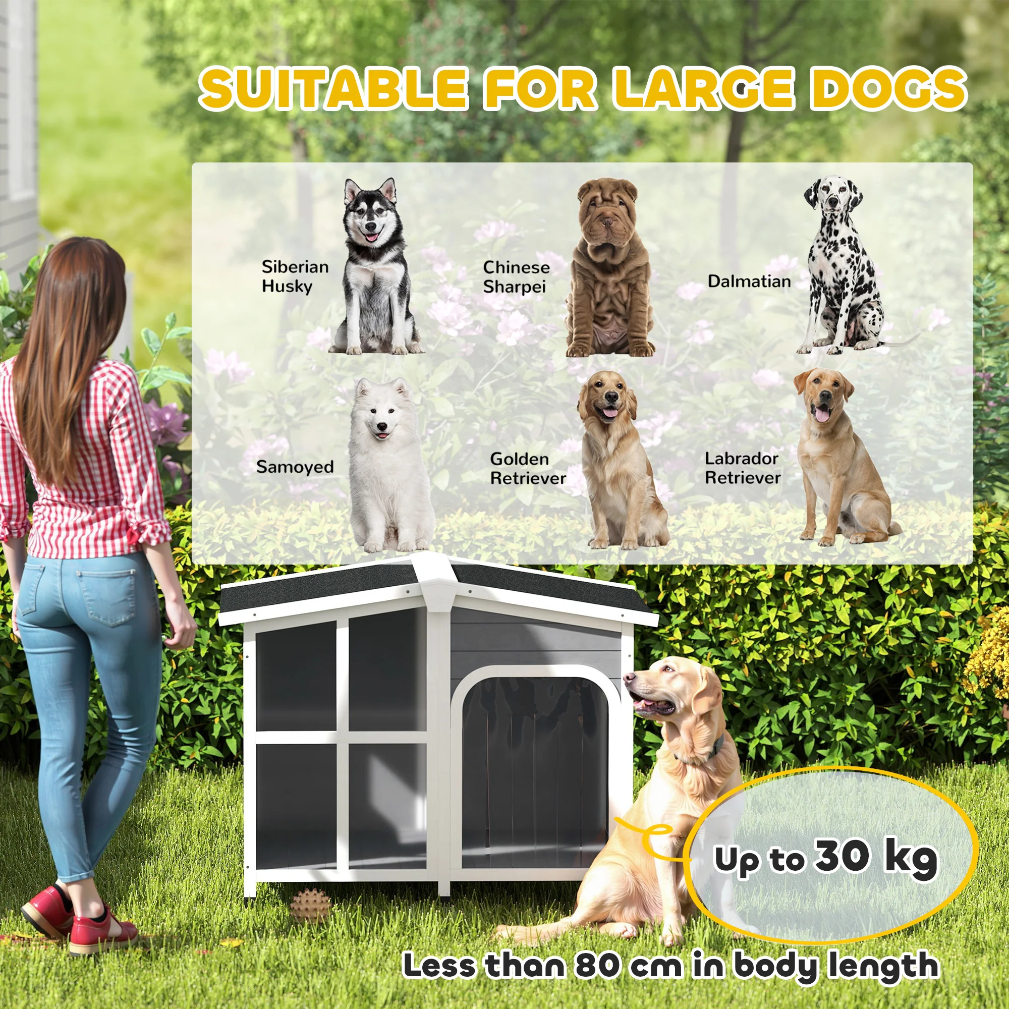 PawHut Wooden Dog Kennel, Dog House with Removable Floor - Image 3