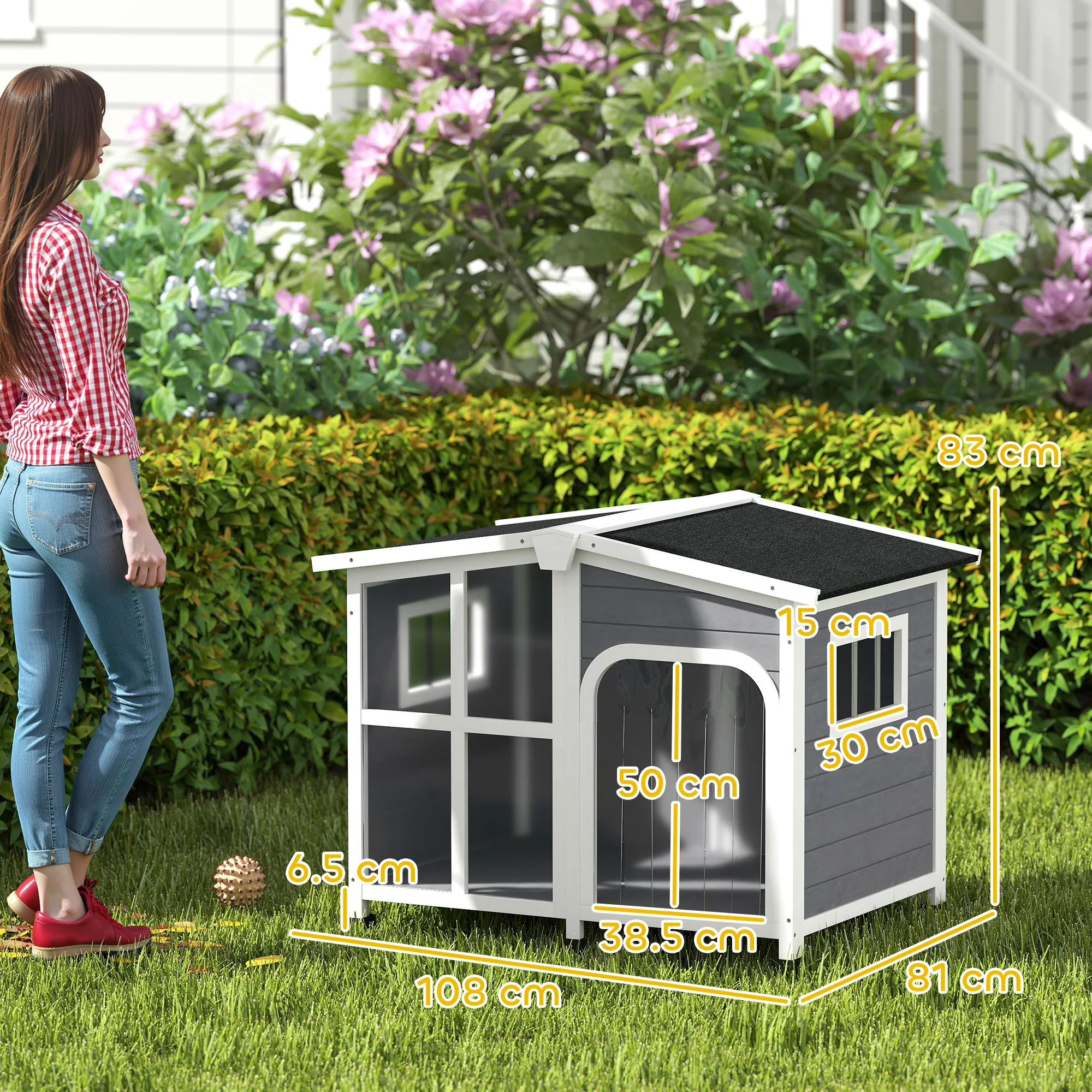 PawHut Wooden Dog Kennel, Dog House with Removable Floor - Image 5