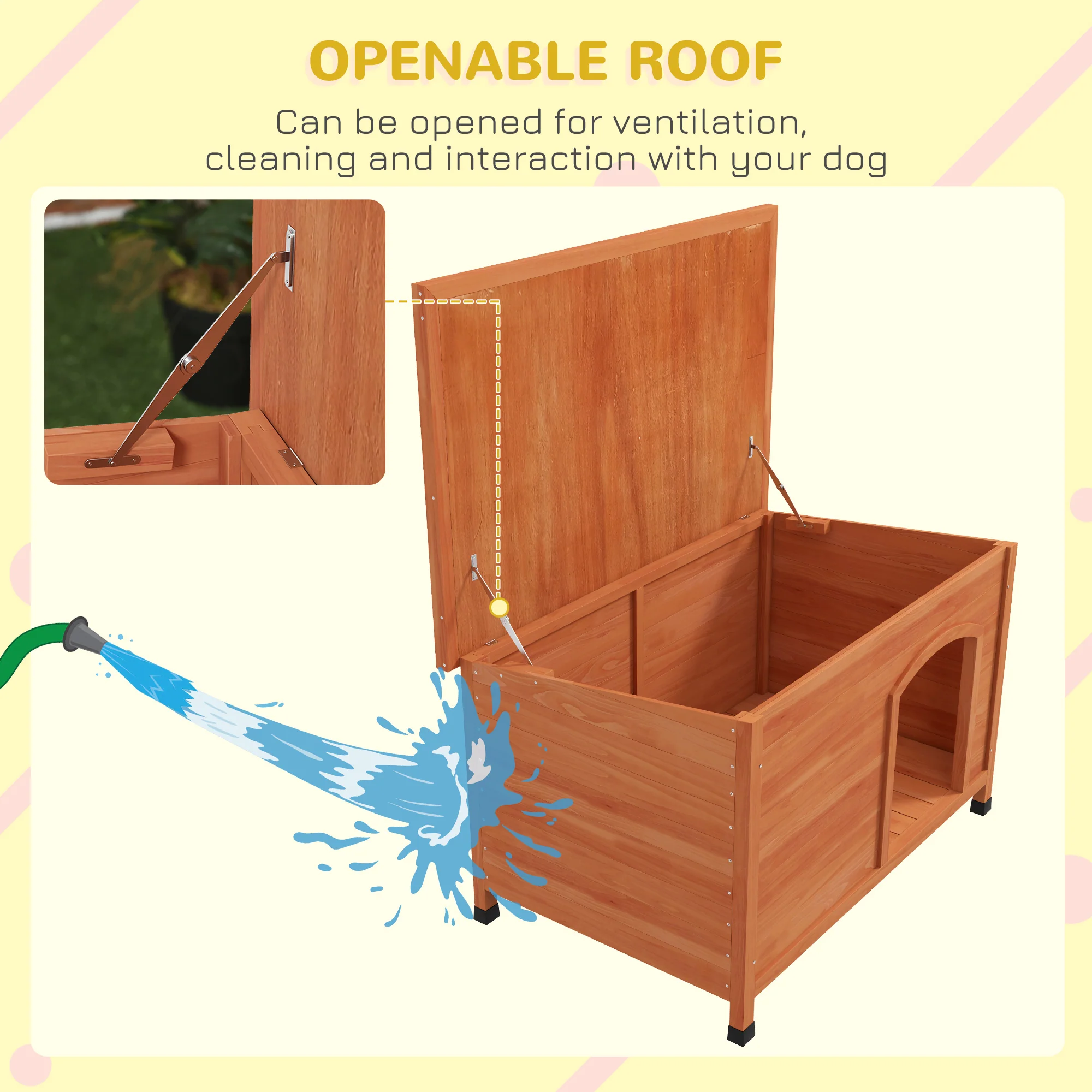 PawHut Wooden Dog Kennel with Removable Floor, Openable Roof - Image 6