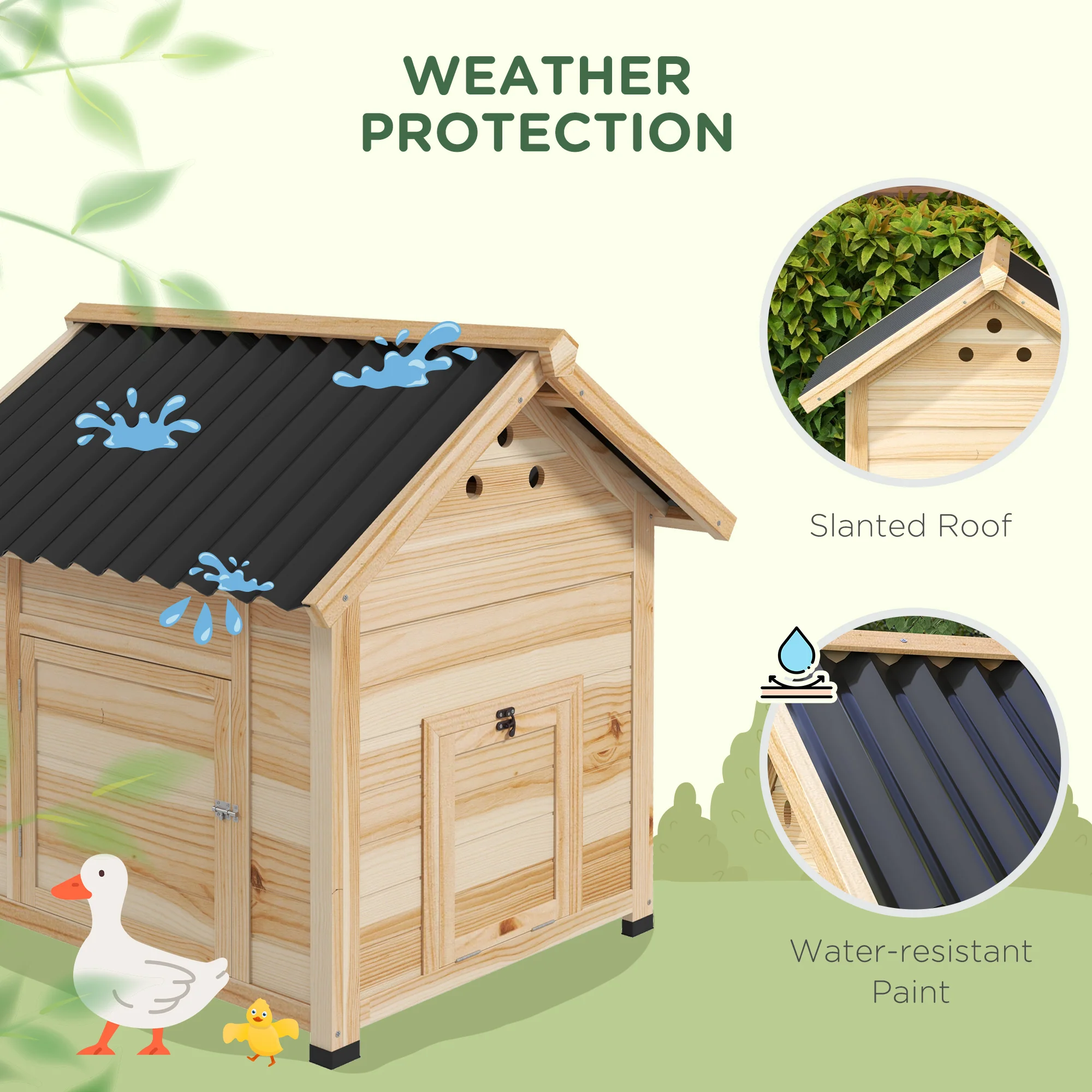 PawHut Wooden Duck House, Poultry Coop With Double Doors, Openable Roof - Image 6