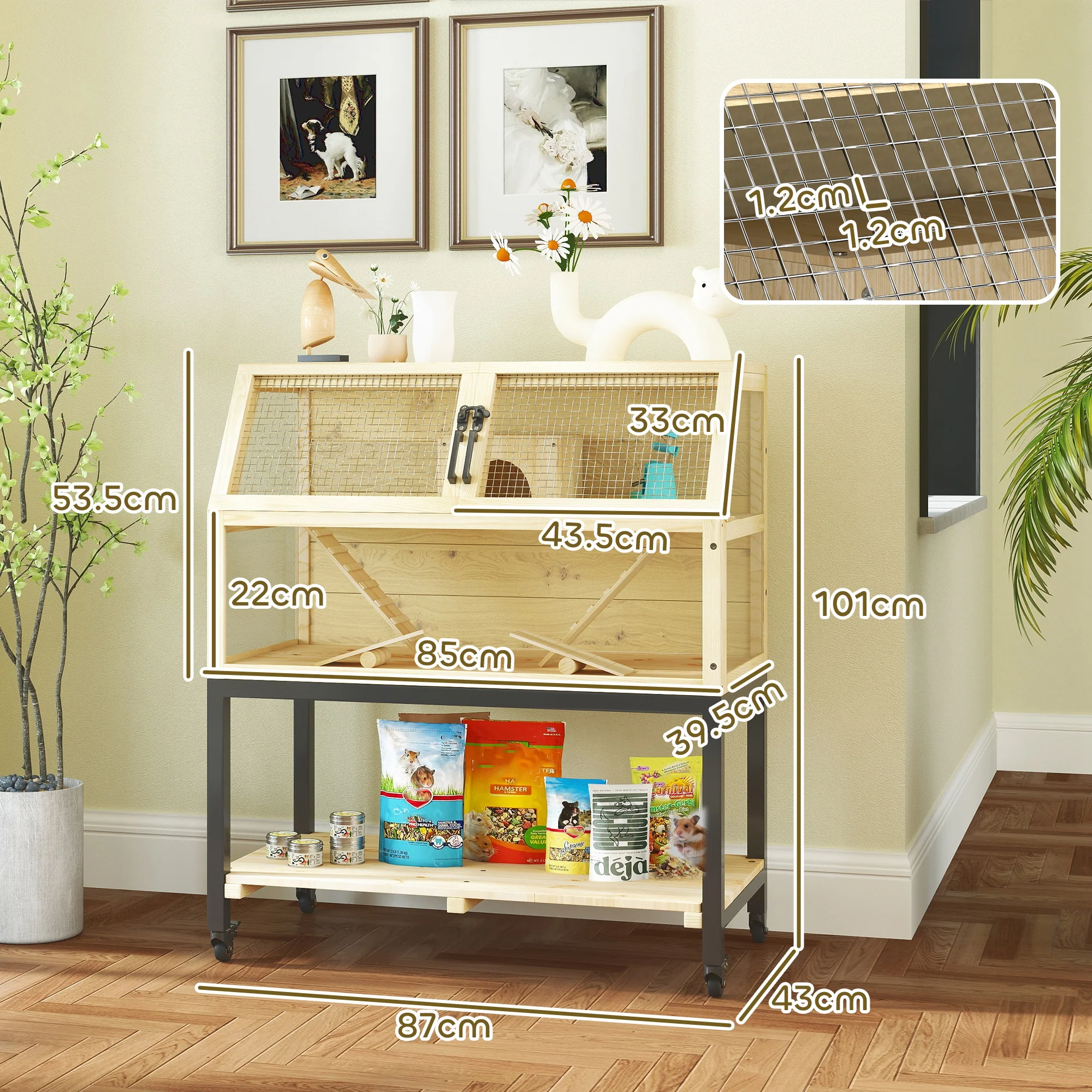 PawHut Wooden Hamster Cage with Storage Shelf - Image 5