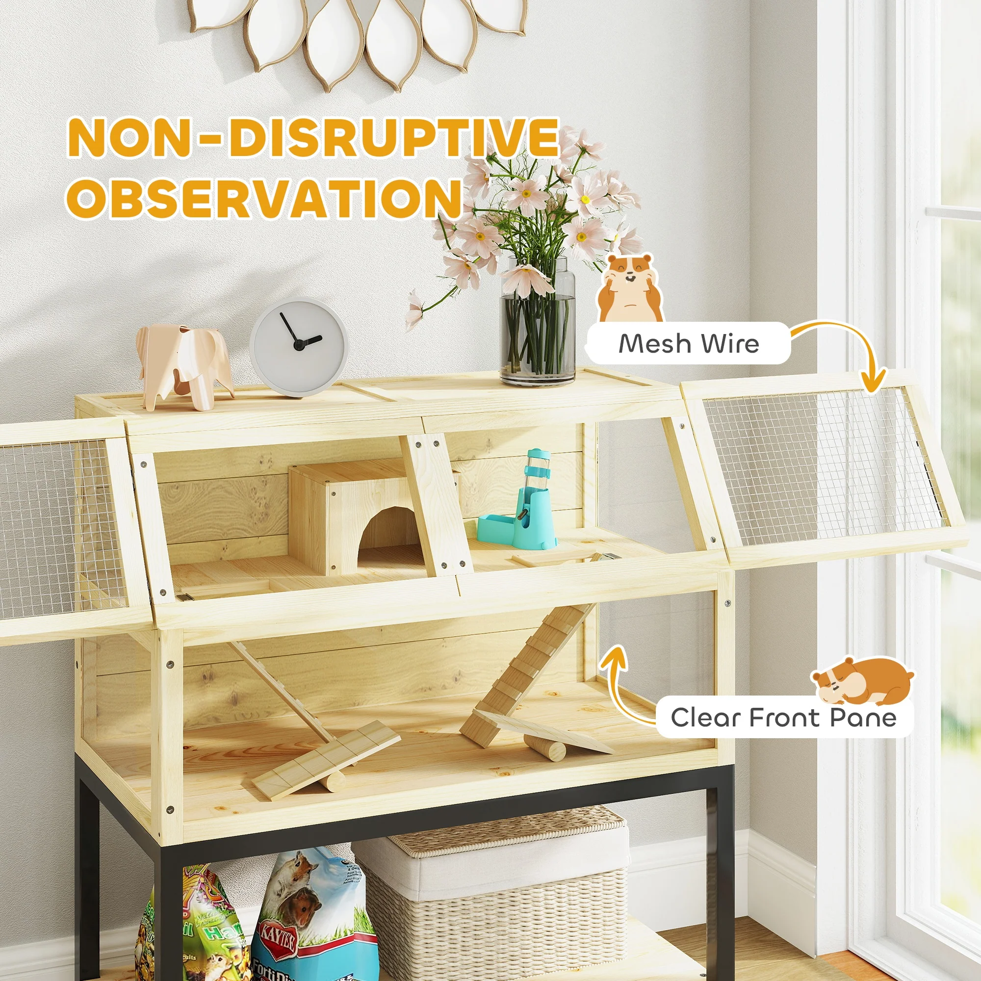 PawHut Wooden Hamster Cage with Storage Shelf - Image 6