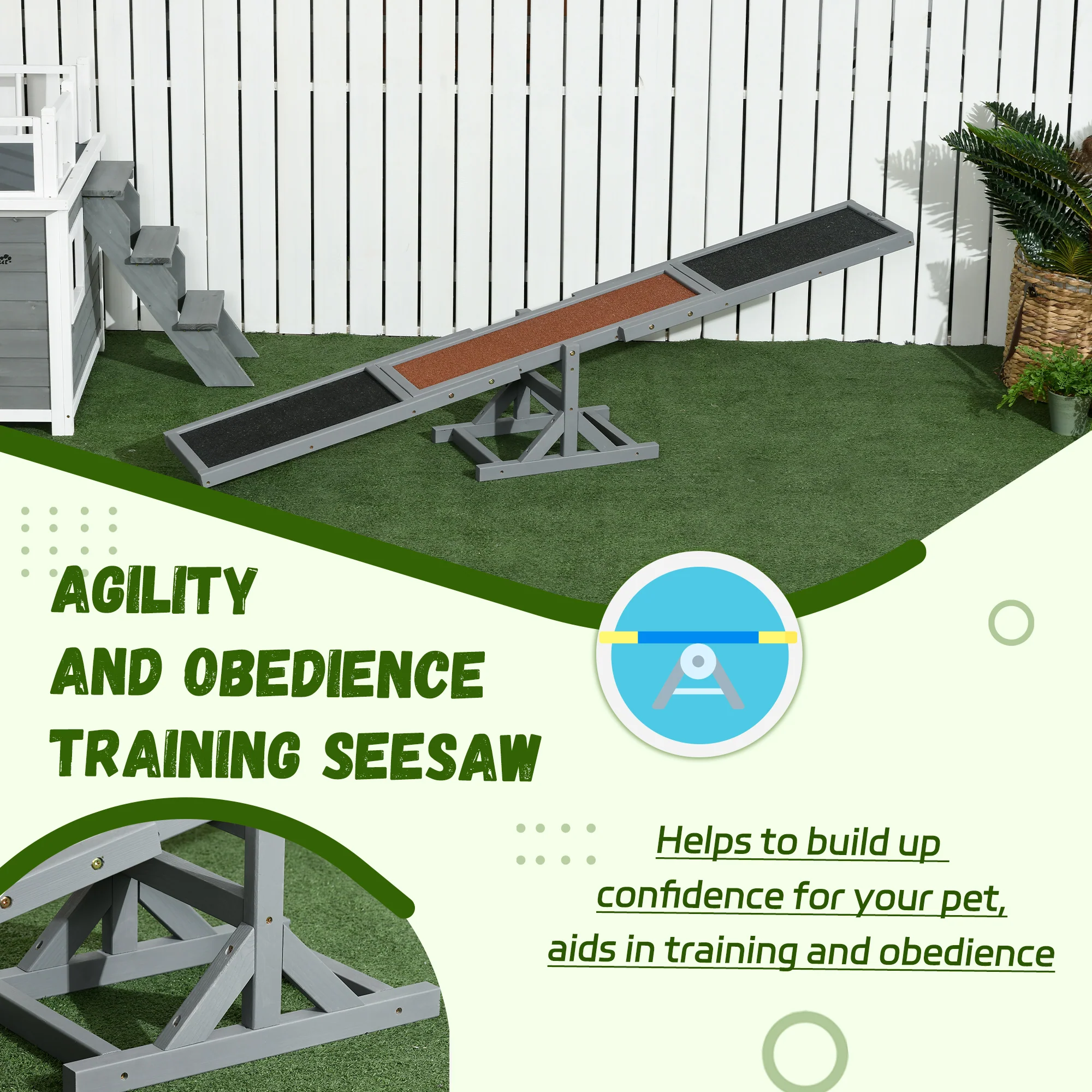 PawHut Wooden Pet Seesaw for Big Dogs with Anti-Slip Surface, 180 x 30 x 30cm - Image 7