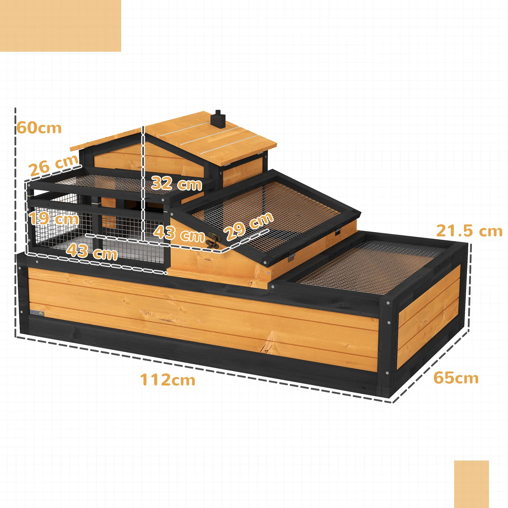PawHut Wooden Tortoise House Indoor Outdoor w/ Balcony, Tray, Openable Roof - Image 5