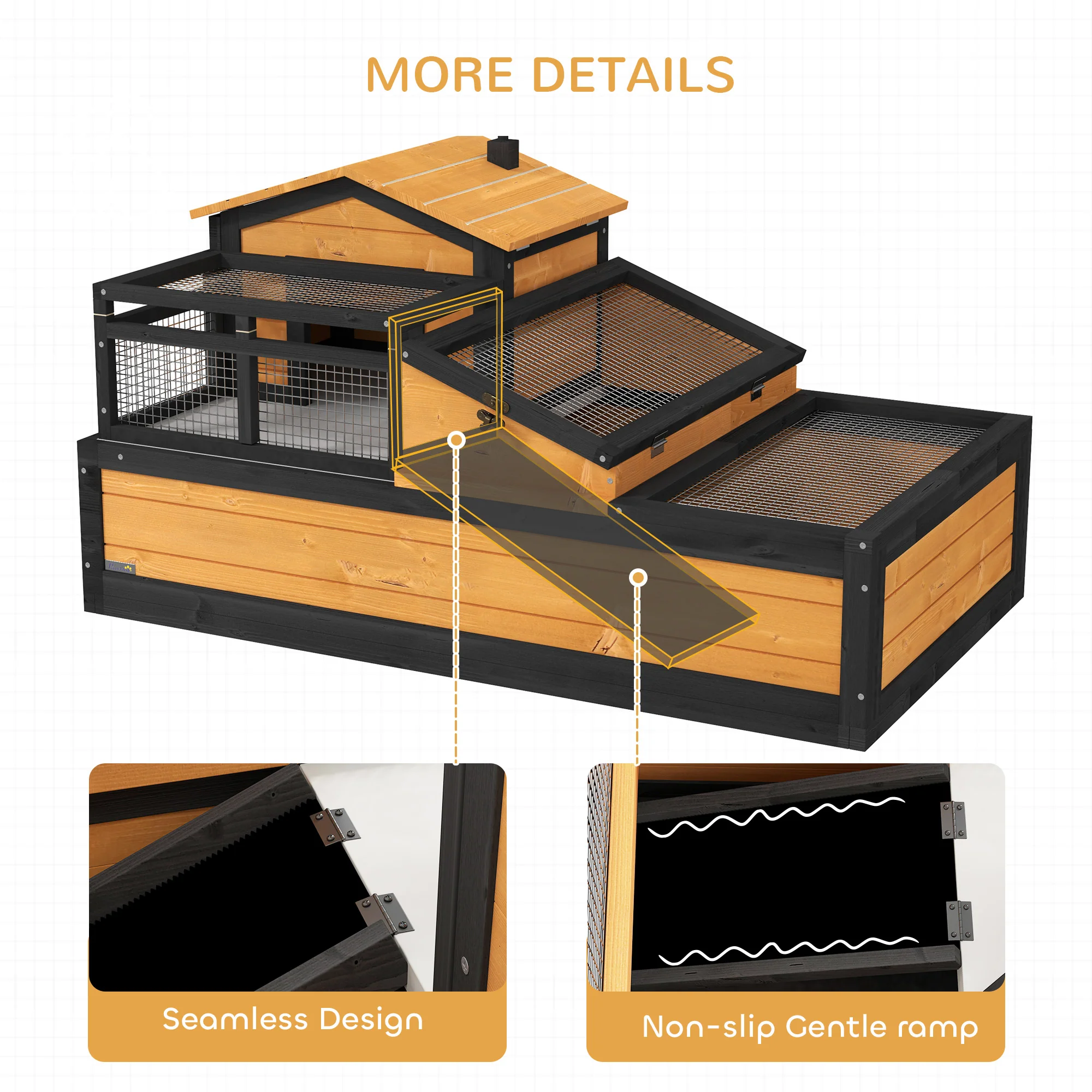 PawHut Wooden Tortoise House Indoor Outdoor w/ Balcony, Tray, Openable Roof - Image 7