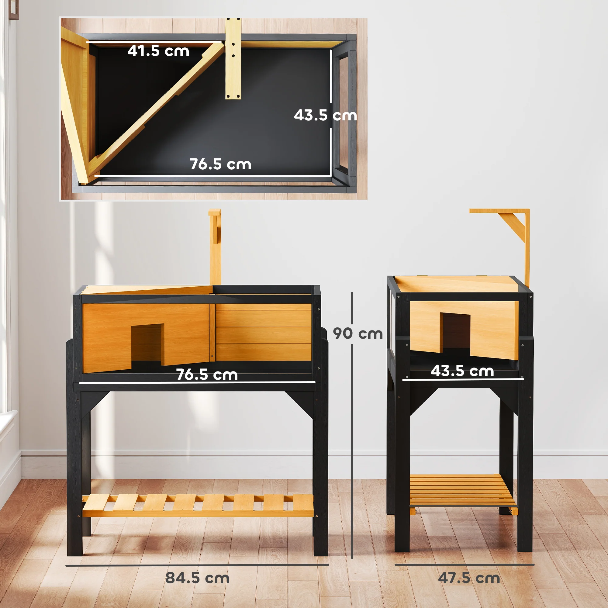 PawHut Wooden Tortoise House With Storage Shelf, Clear Observation Windows - Image 5