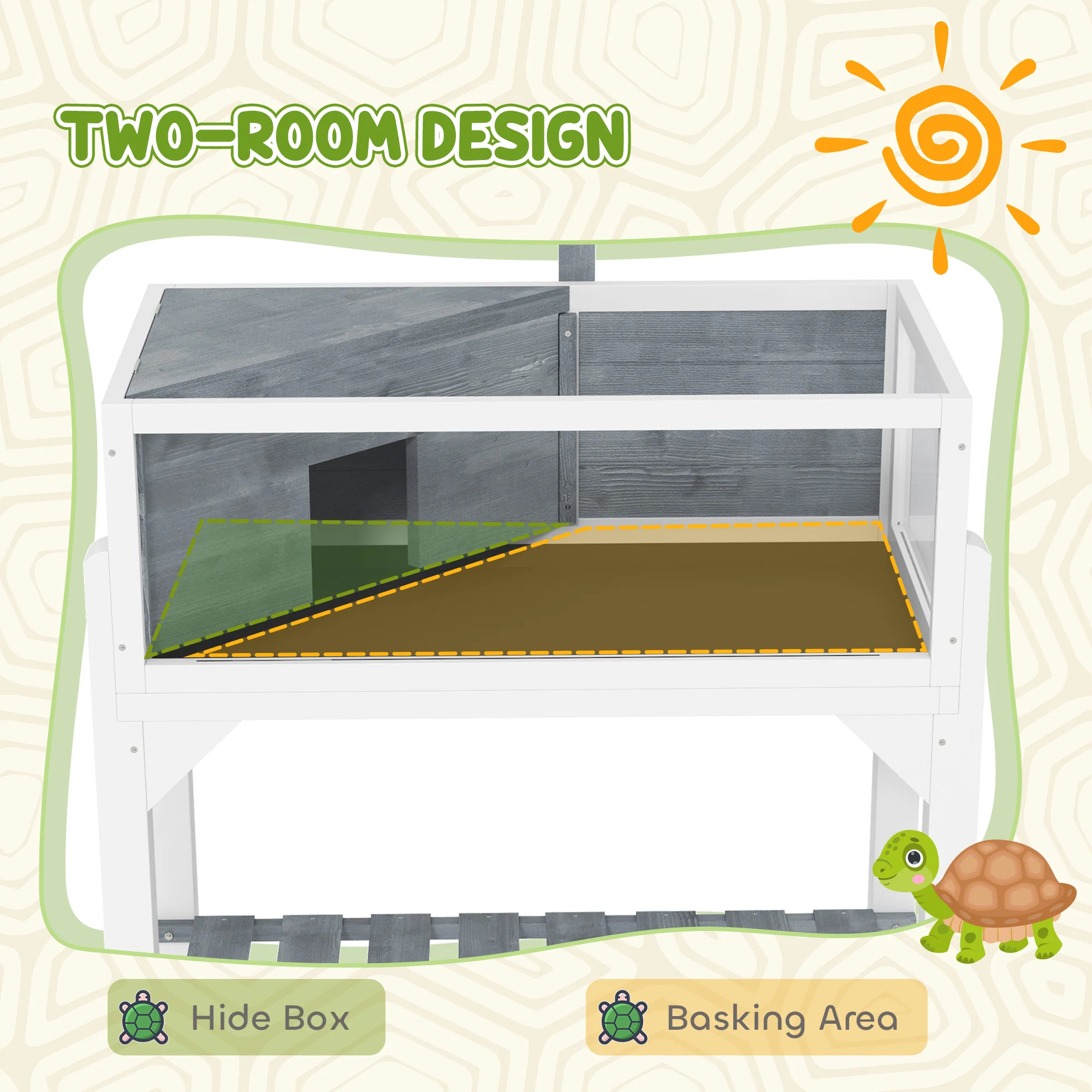 PawHut Wooden Tortoise House with Storage Shelf, Clear Observation Windows - Image 6