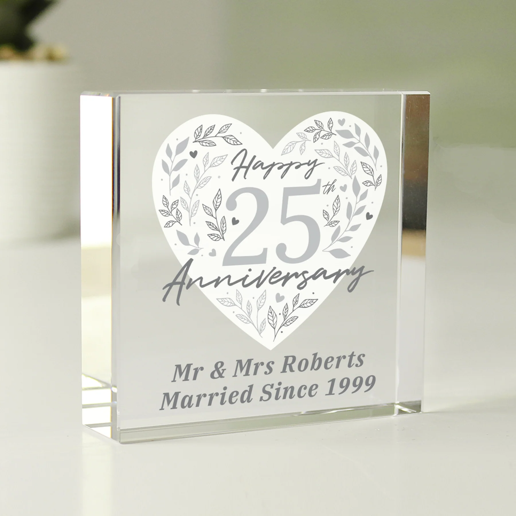 Personalised 25th Silver Wedding Anniversary Crystal Token - Image 4