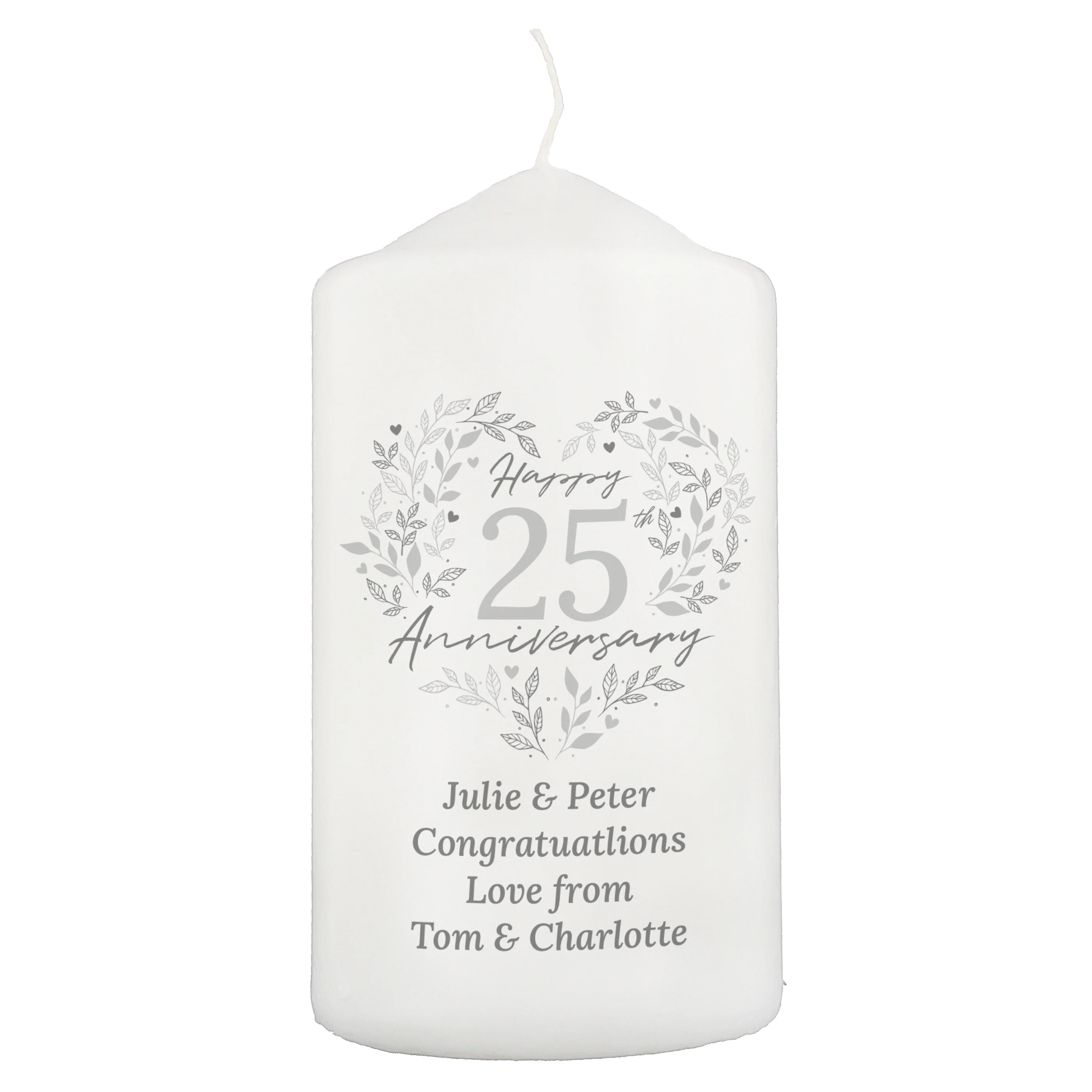 Personalised 25th Silver Wedding Anniversary Pillar Candle - Image 5