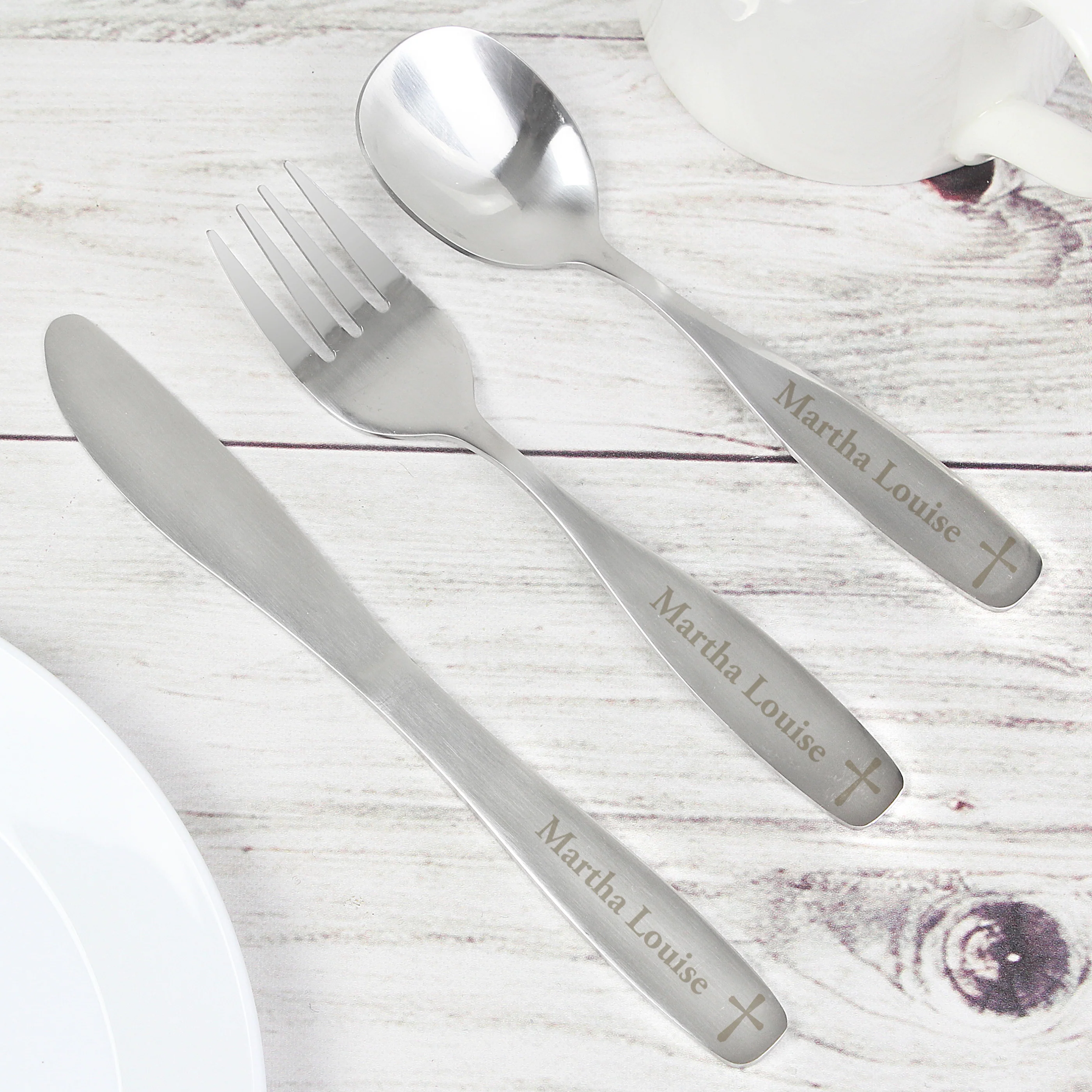 Personalised 3 Piece Cross Cutlery Set - Image 4