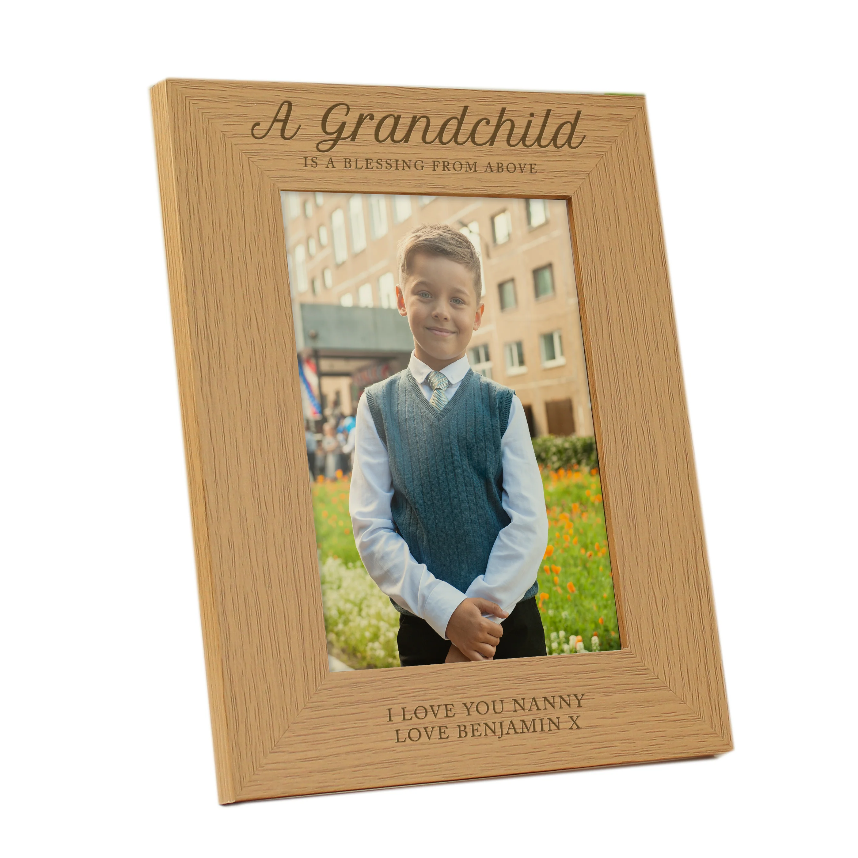Personalised 'A Grandchild is a Blessing' 5x7 Oak Finish Photo Frame - Image 4
