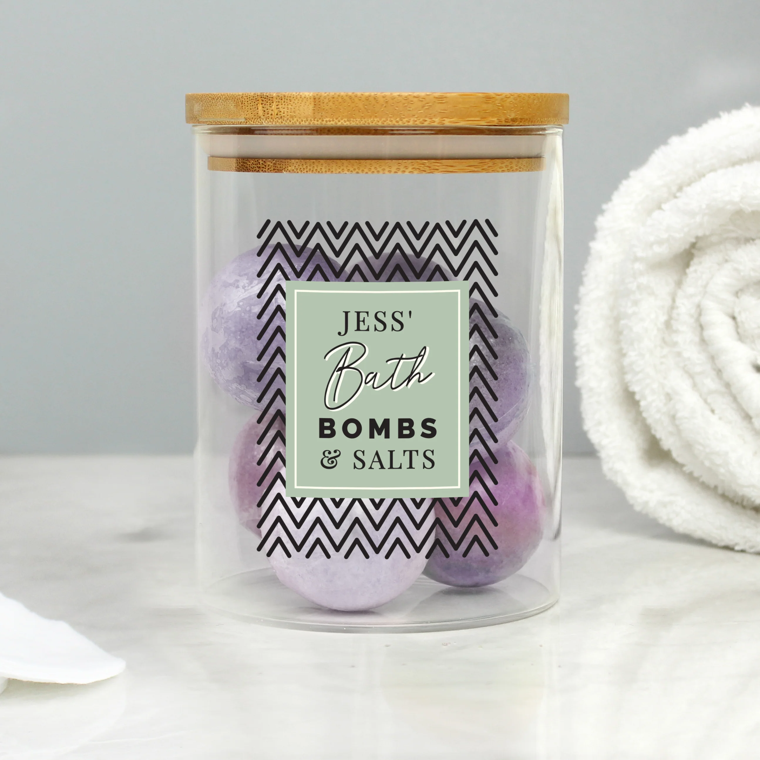 Personalised Abstract Free Text Glass Jar with Bamboo Lid - Image 2