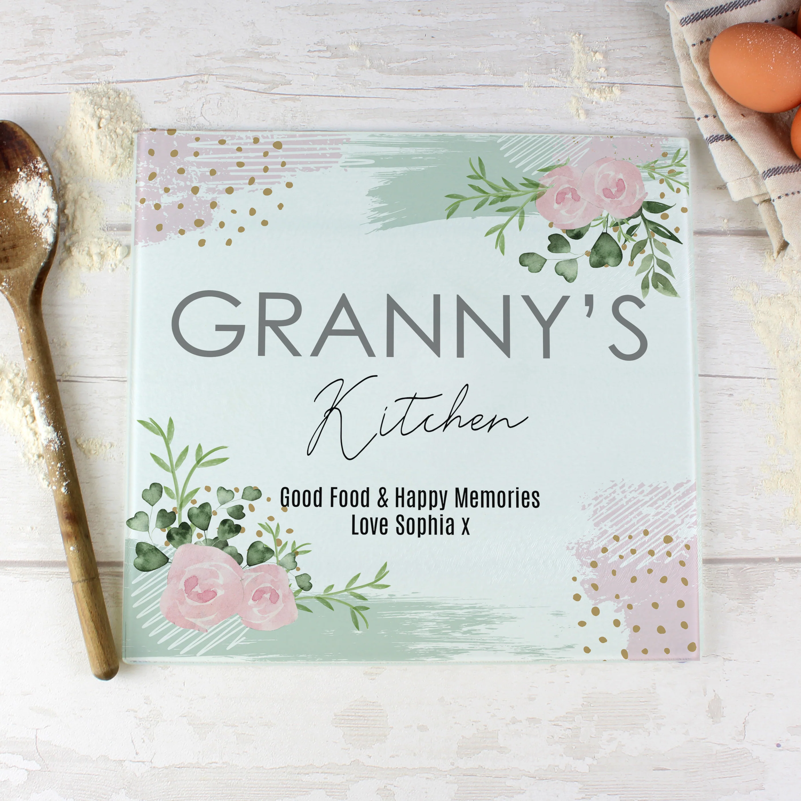 Personalised Abstract Rose Glass Chopping Board/Worktop Saver - Image 4