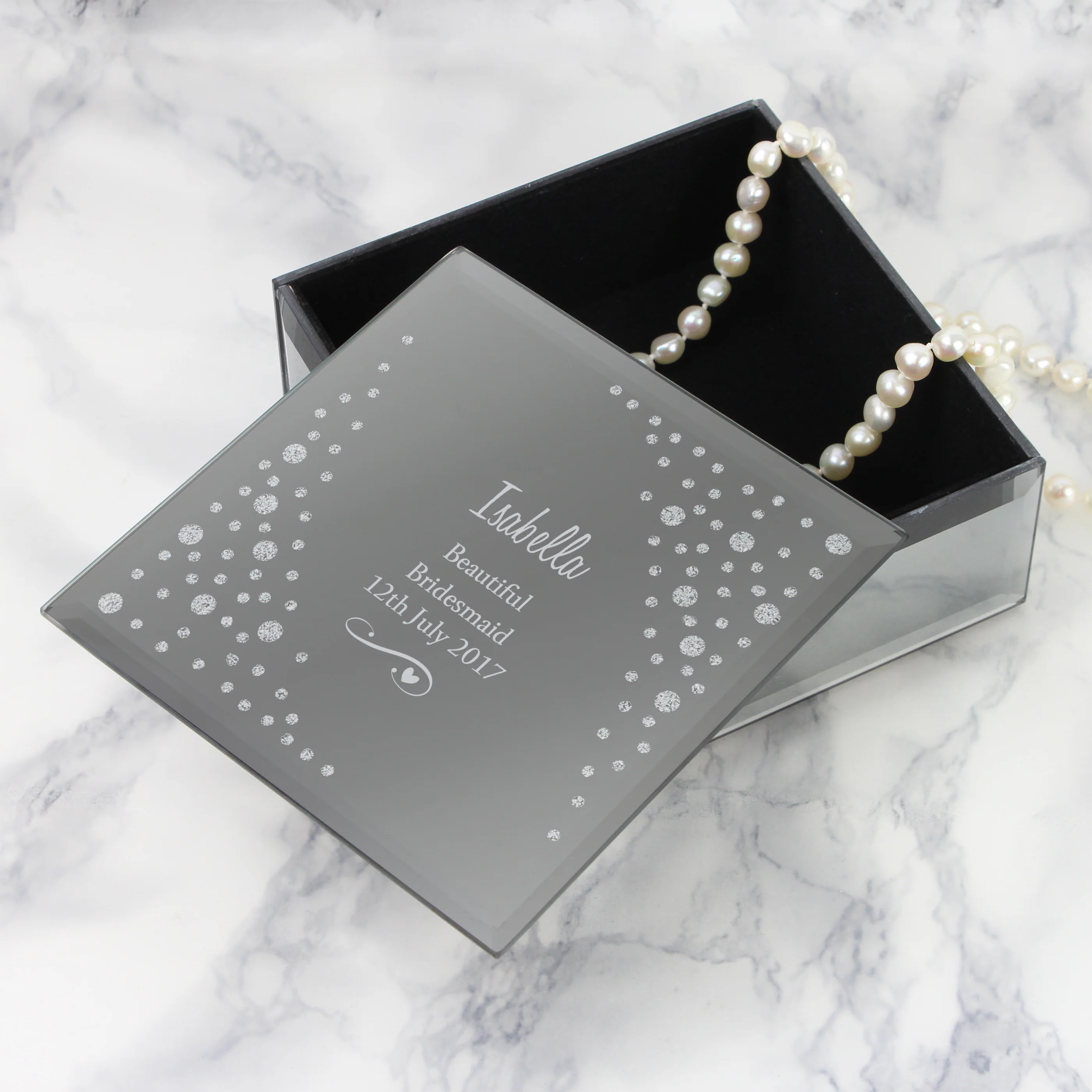 Personalised Any Message Swirls & Hearts Diamante Glass Trinket Box - Image 7