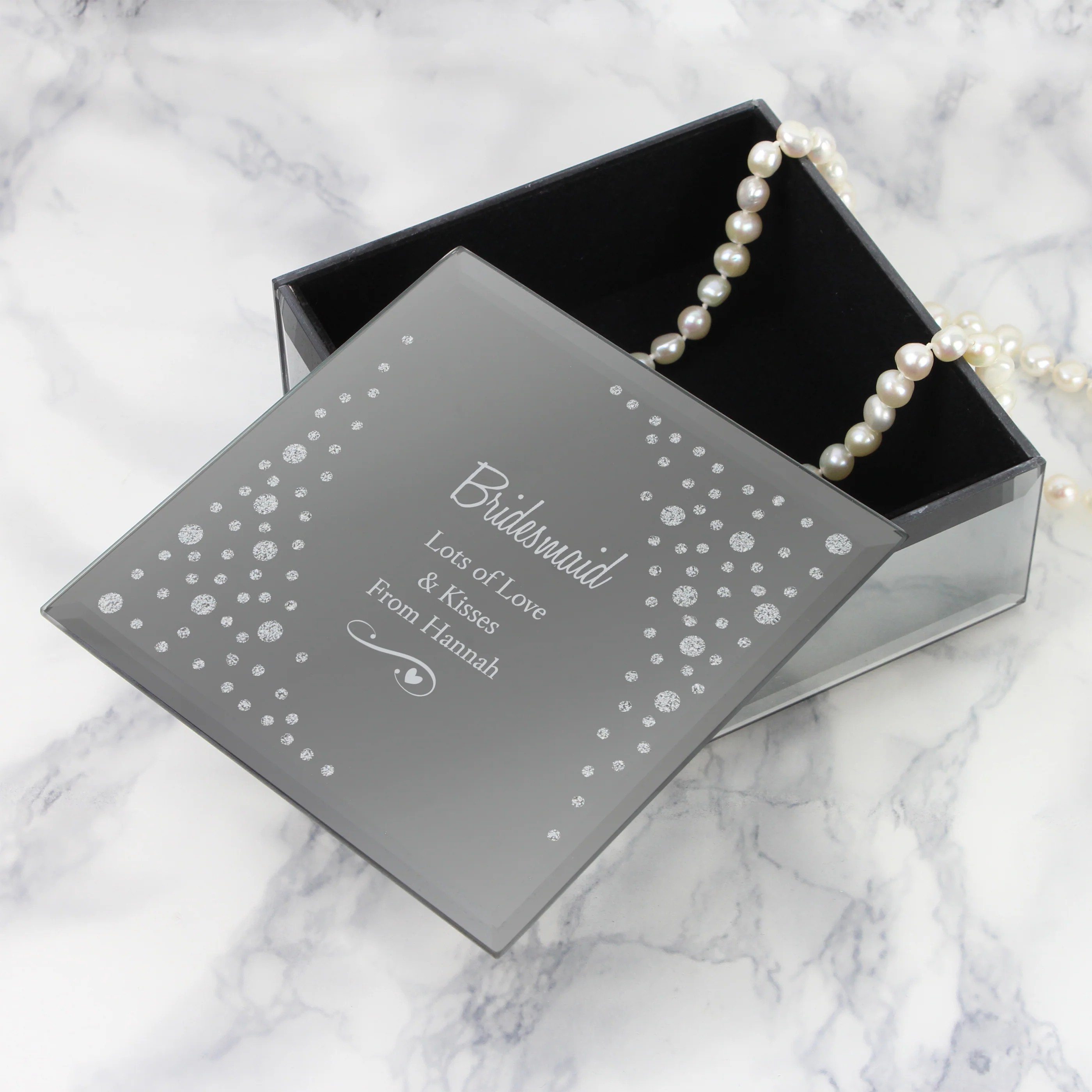 Personalised Any Message Swirls & Hearts Diamante Glass Trinket Box - Image 8