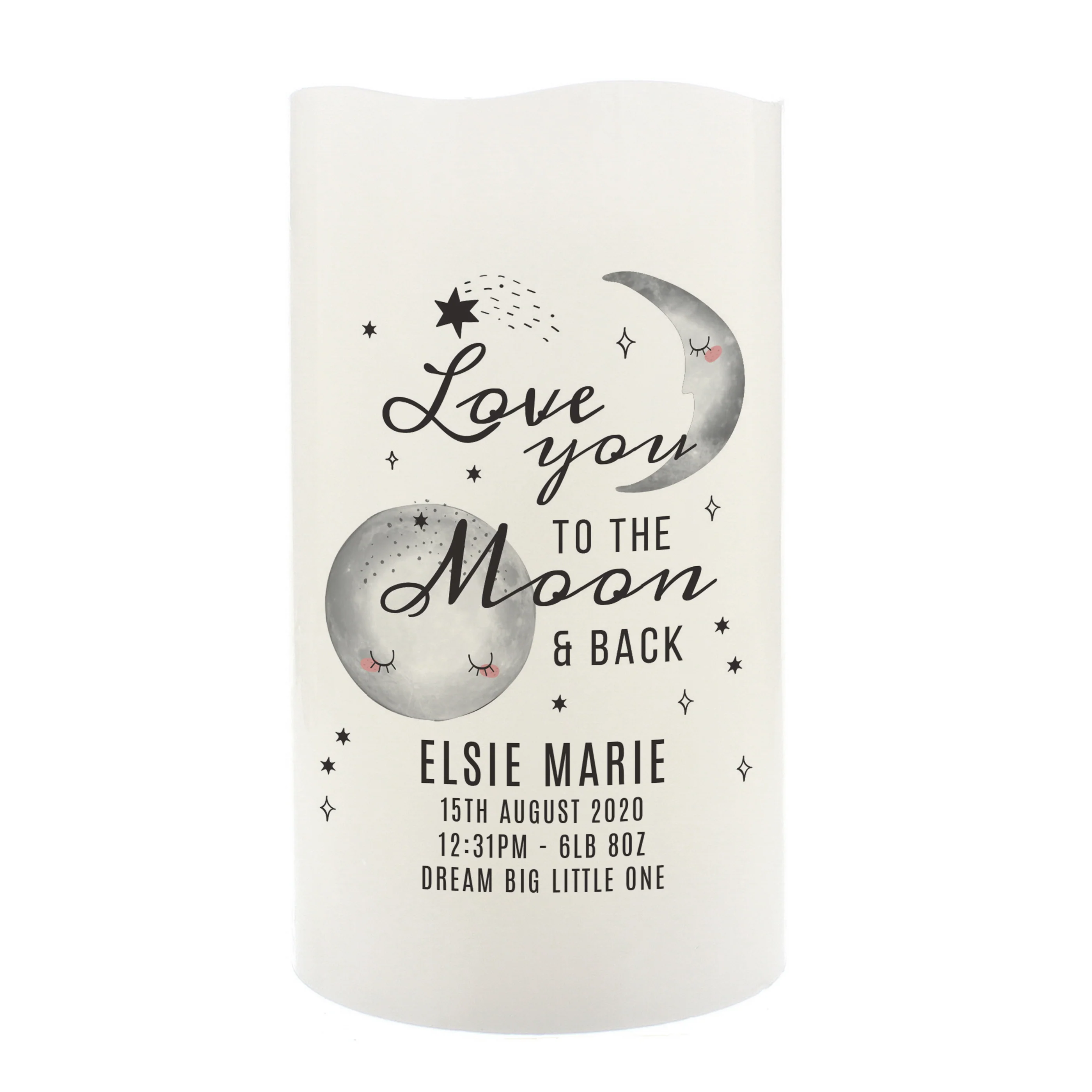 Personalised Baby To The Moon and Back LED Candle - Image 2