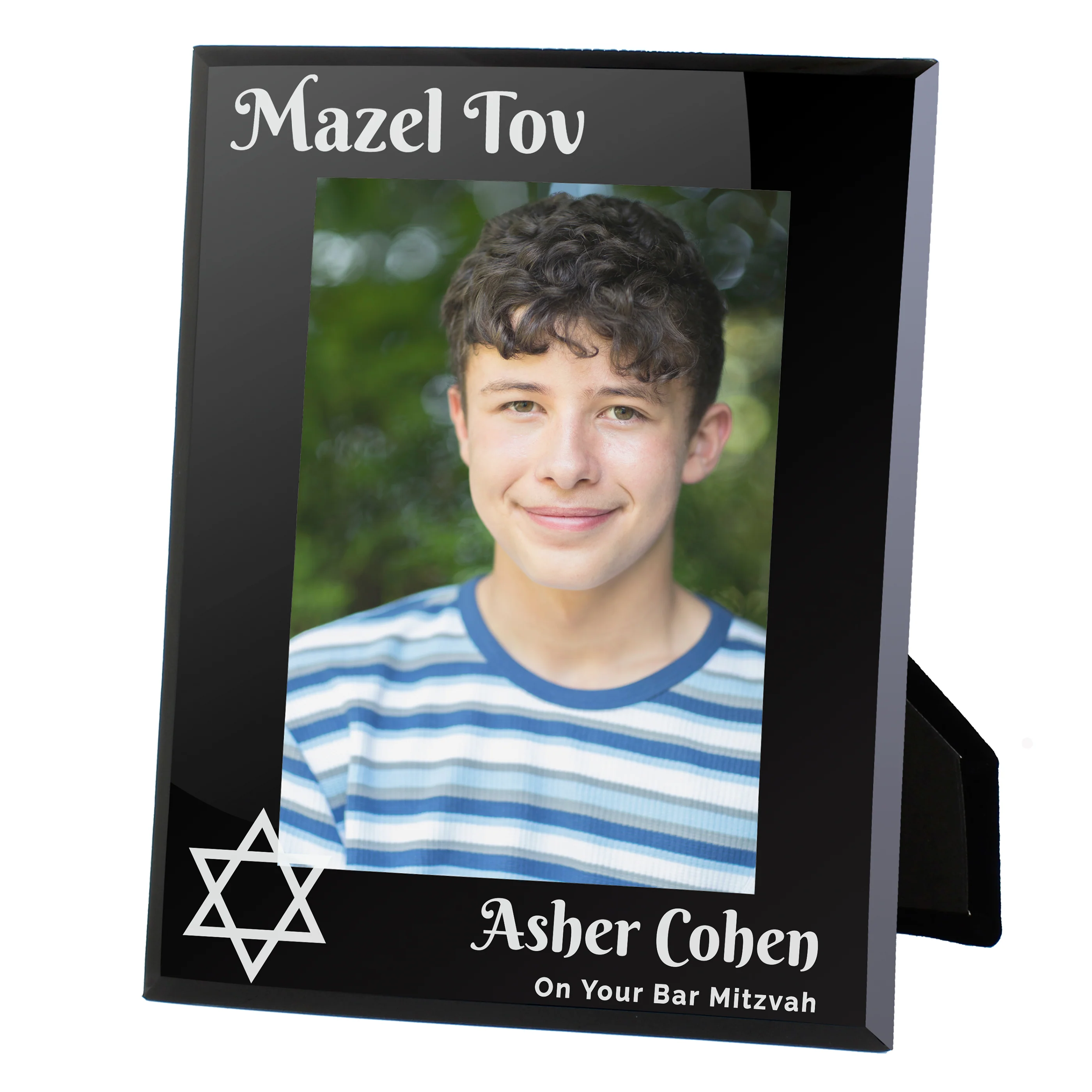 Personalised Bar and Bat Mitzvah Black Glass 5x7 Photo Frame - Image 5