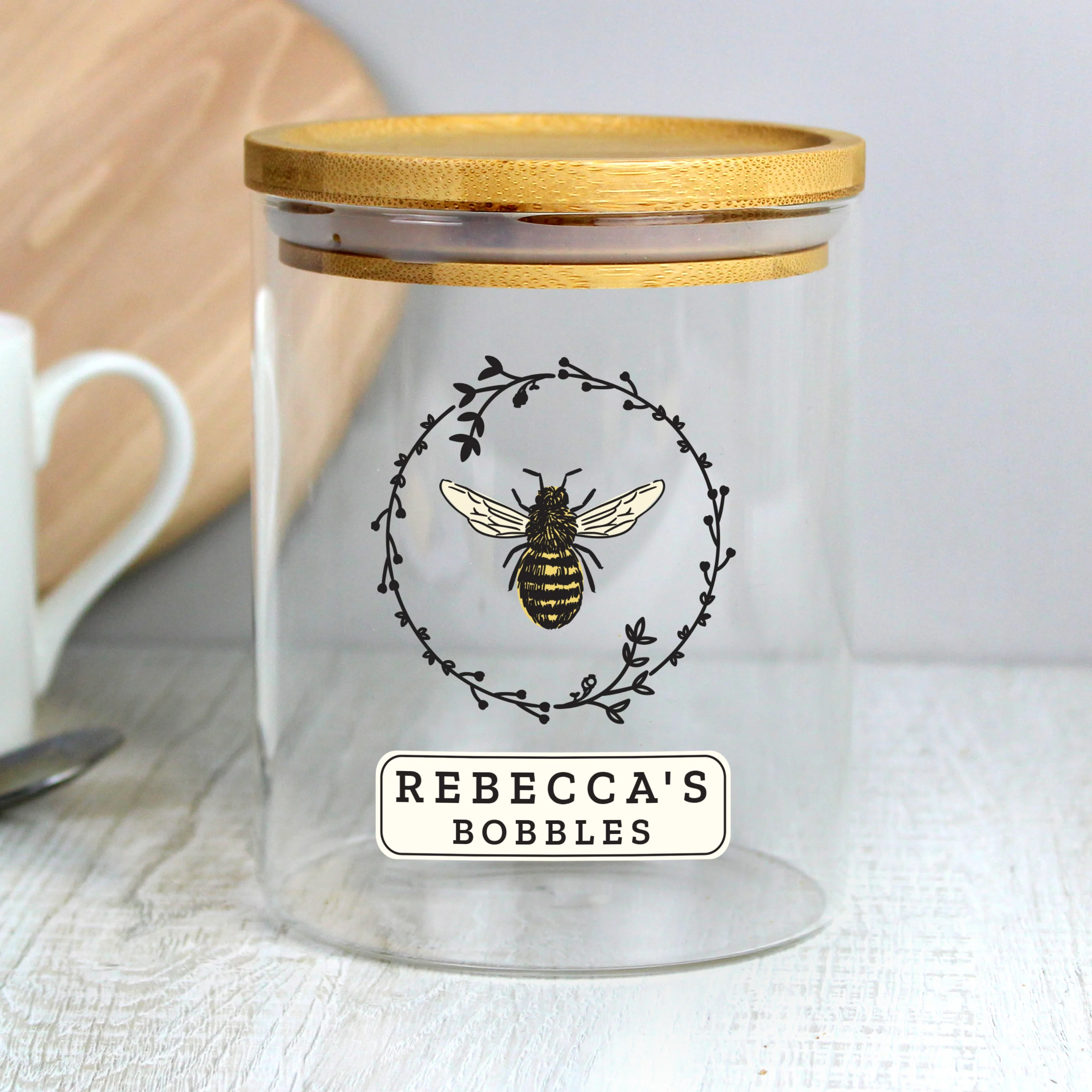 Personalised Bee Glass Jar with Bamboo Lid - Image 5