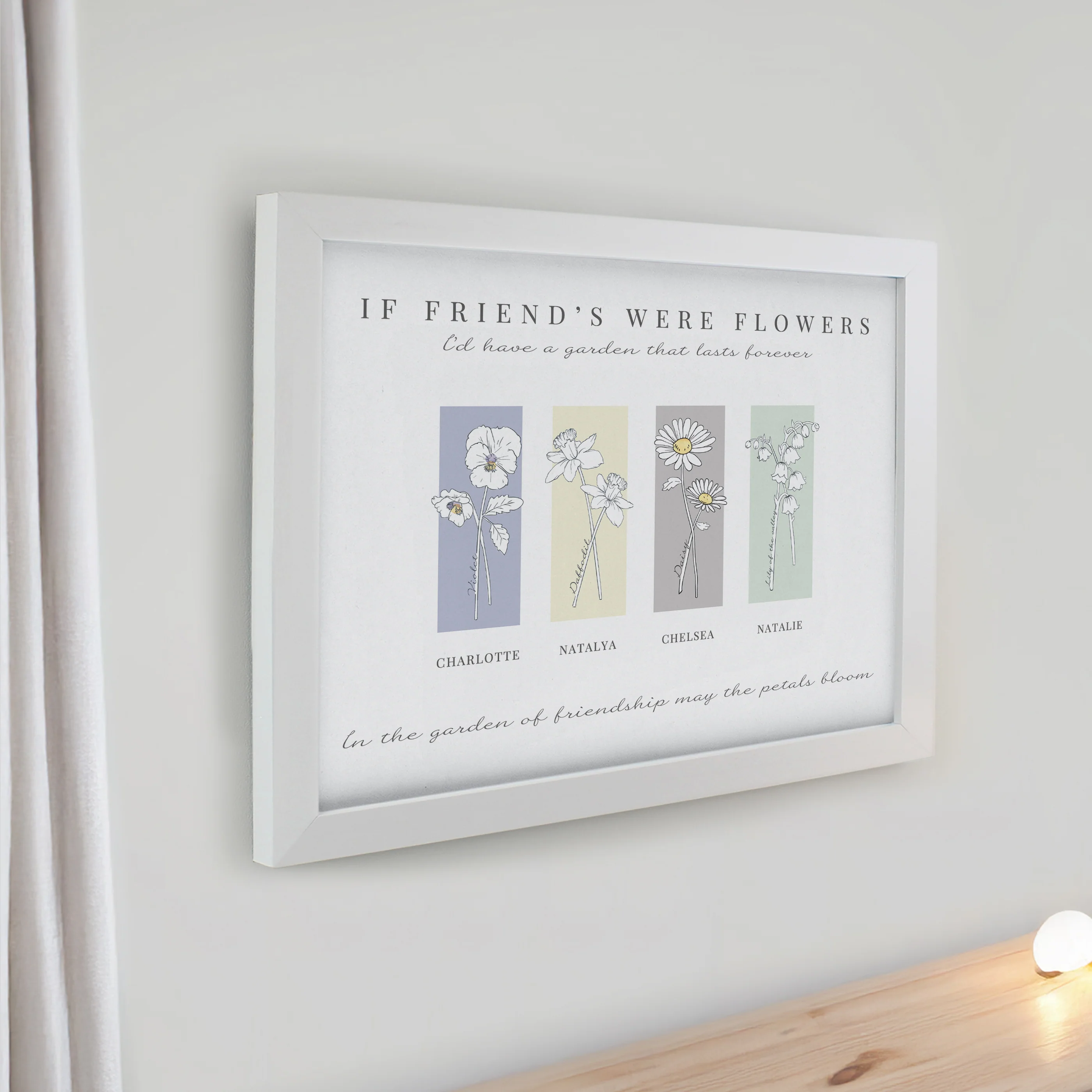 Personalised Birth Flower Family of 4 White Framed Print - Image 2
