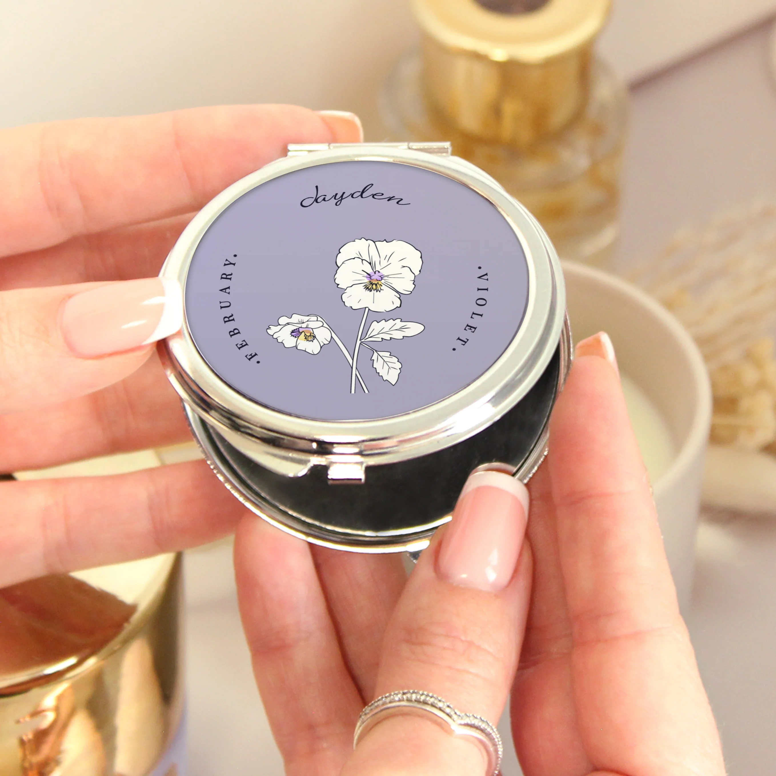 Personalised Birth Flower Round Compact Mirror - Image 2