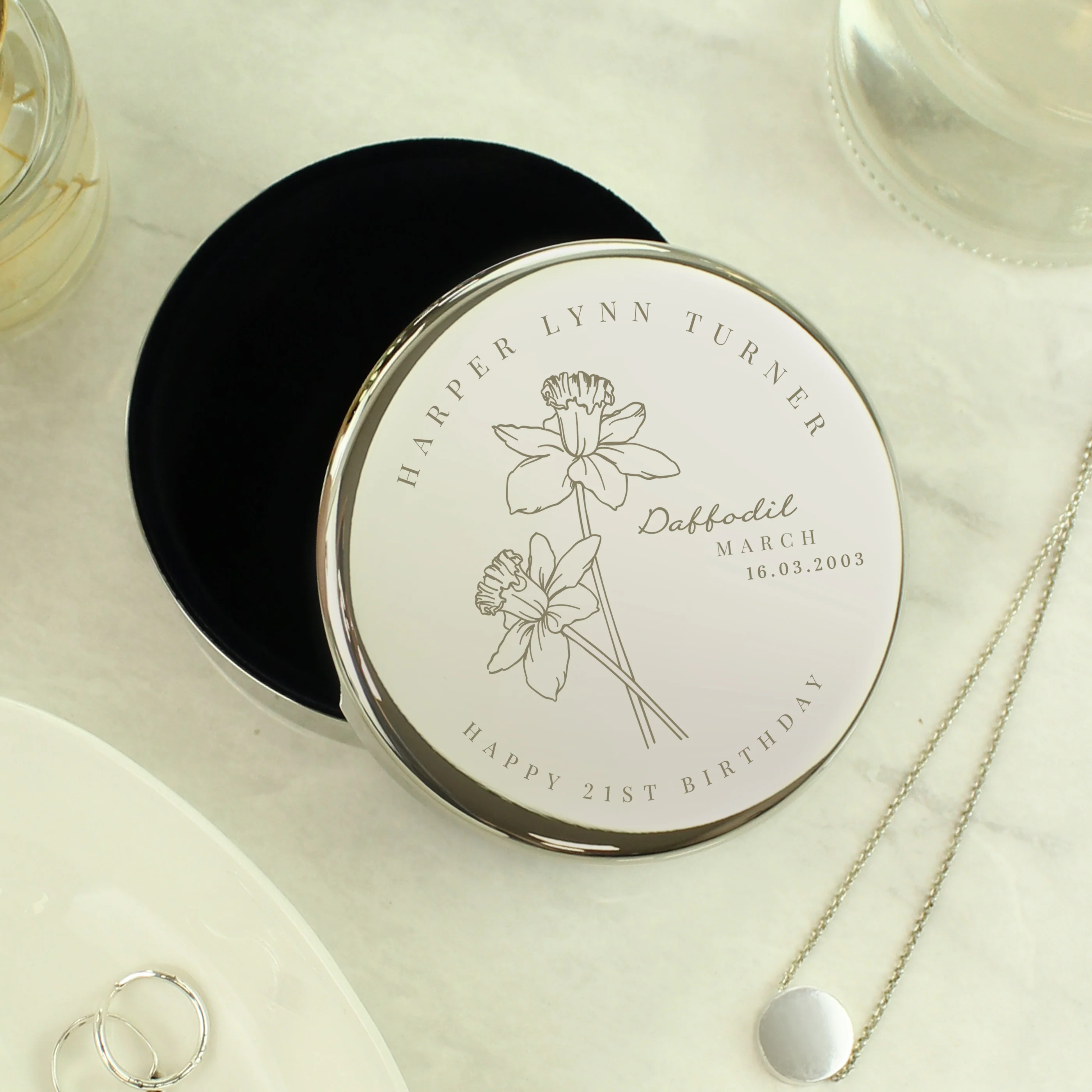 Personalised Birth Month Birth Flower Round Trinket Box - Image 10