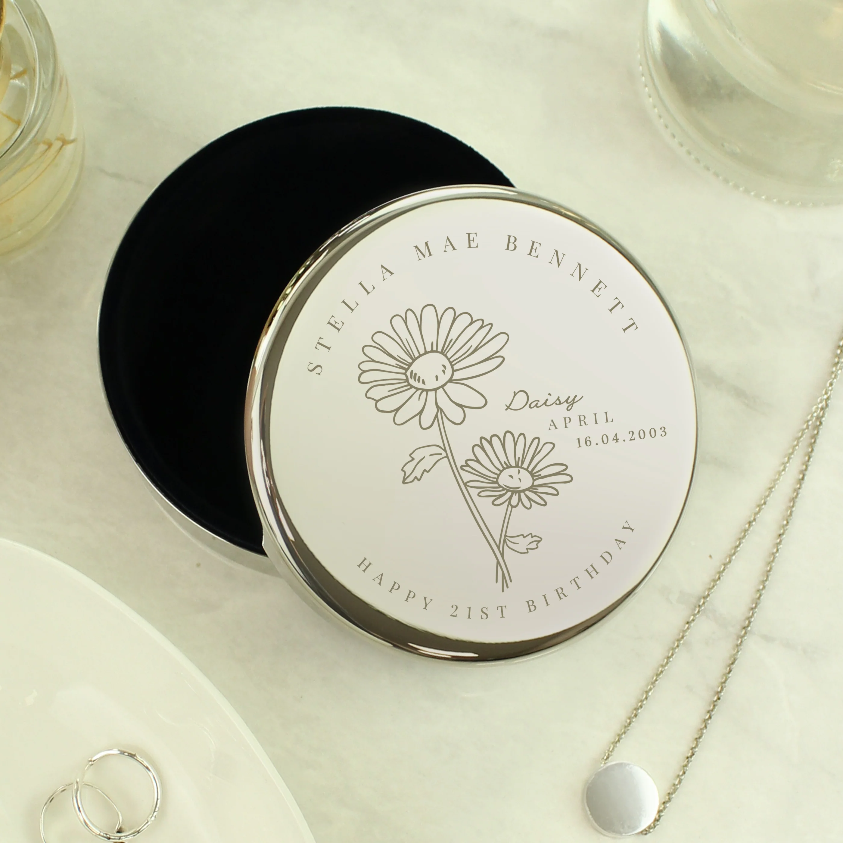 Personalised Birth Month Birth Flower Round Trinket Box - Image 14