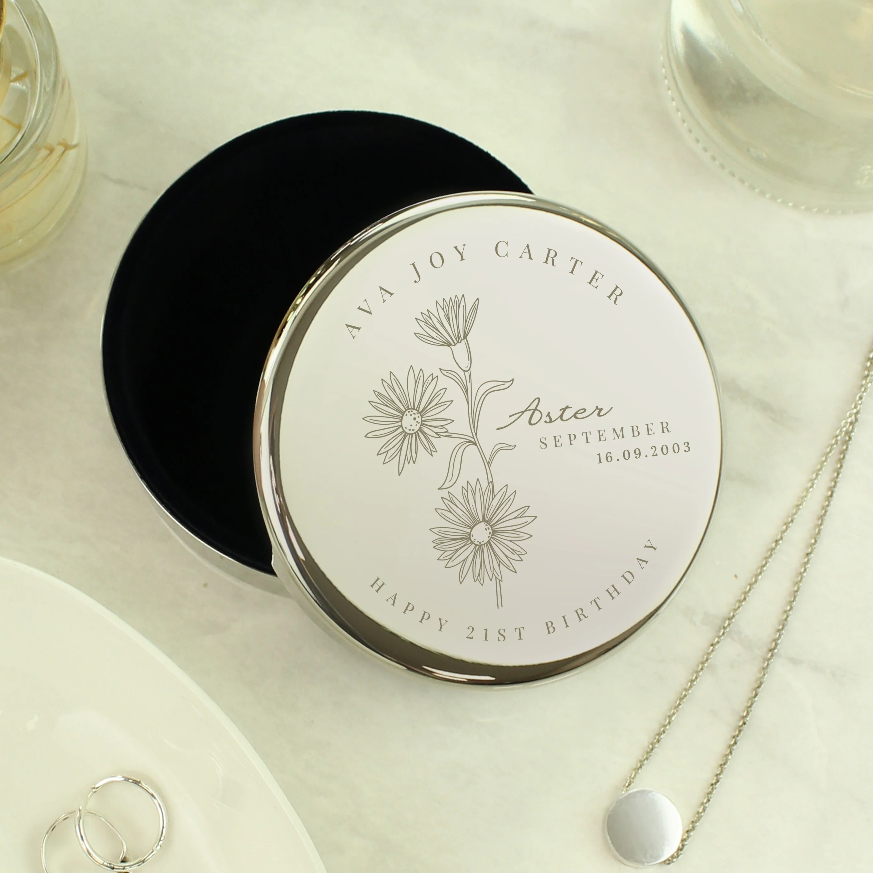 Personalised Birth Month Birth Flower Round Trinket Box - Image 34
