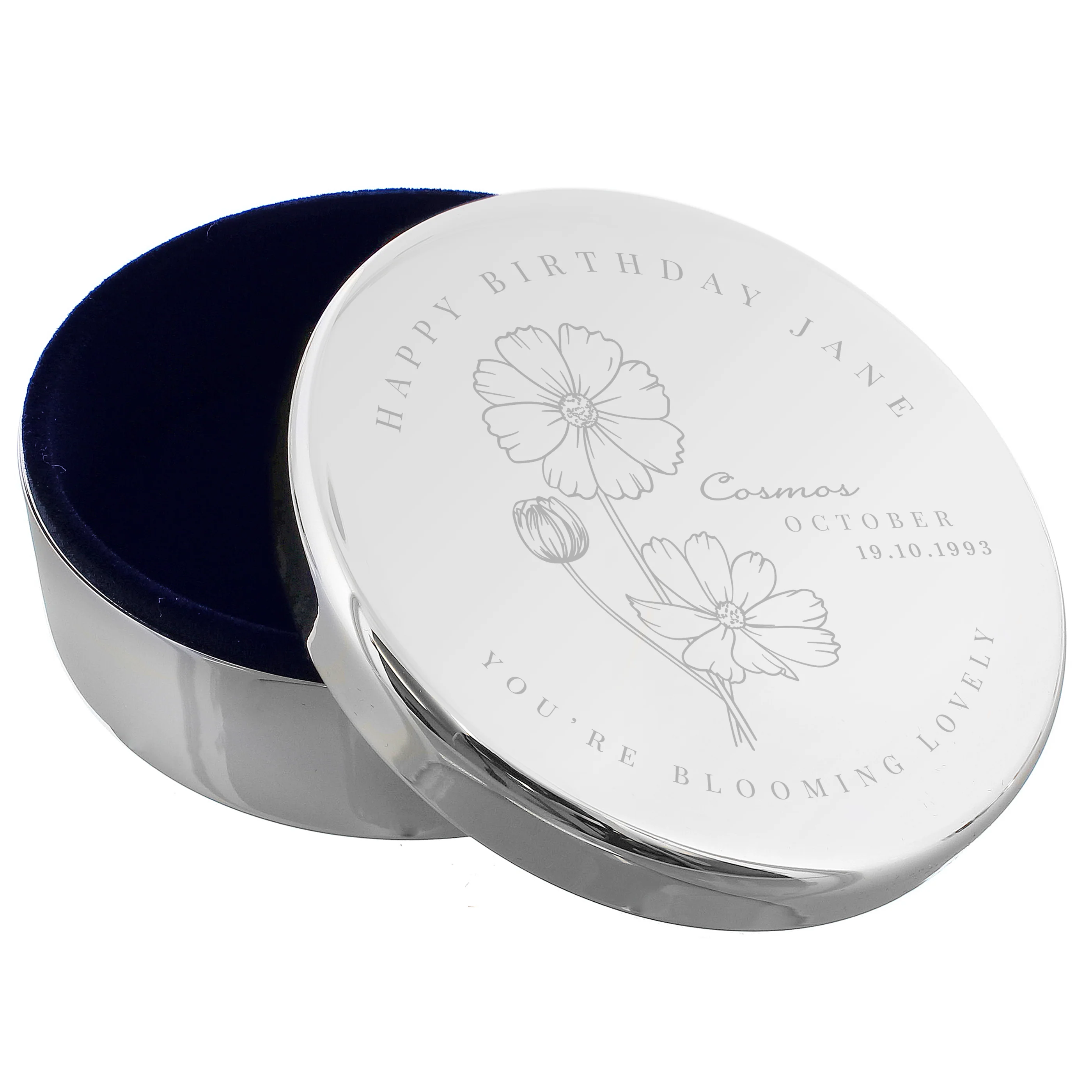 Personalised Birth Month Birth Flower Round Trinket Box - Image 40