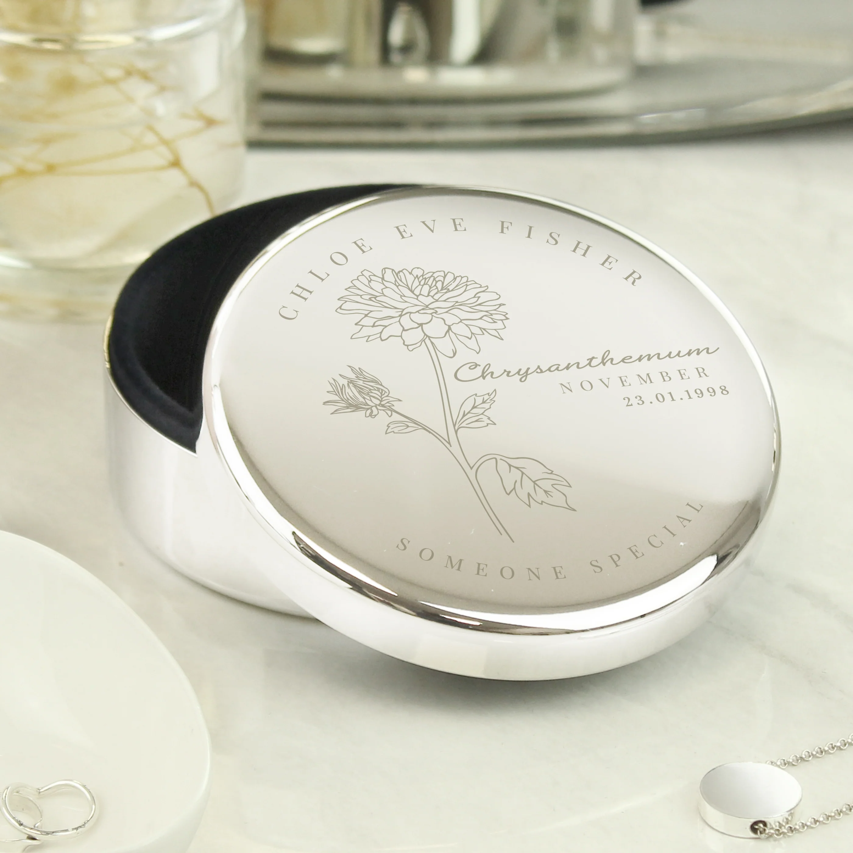 Personalised Birth Month Birth Flower Round Trinket Box - Image 43