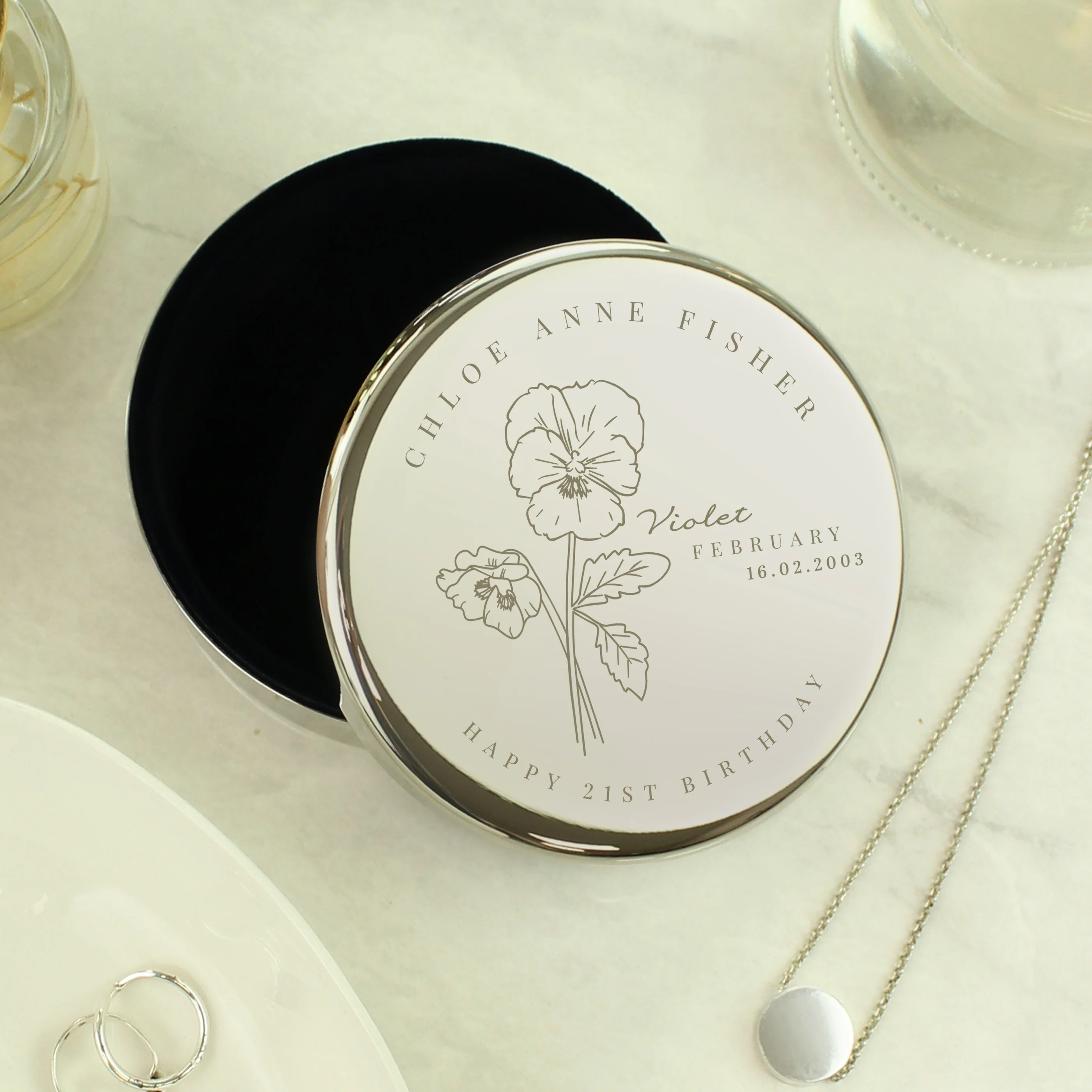 Personalised Birth Month Birth Flower Round Trinket Box - Image 6