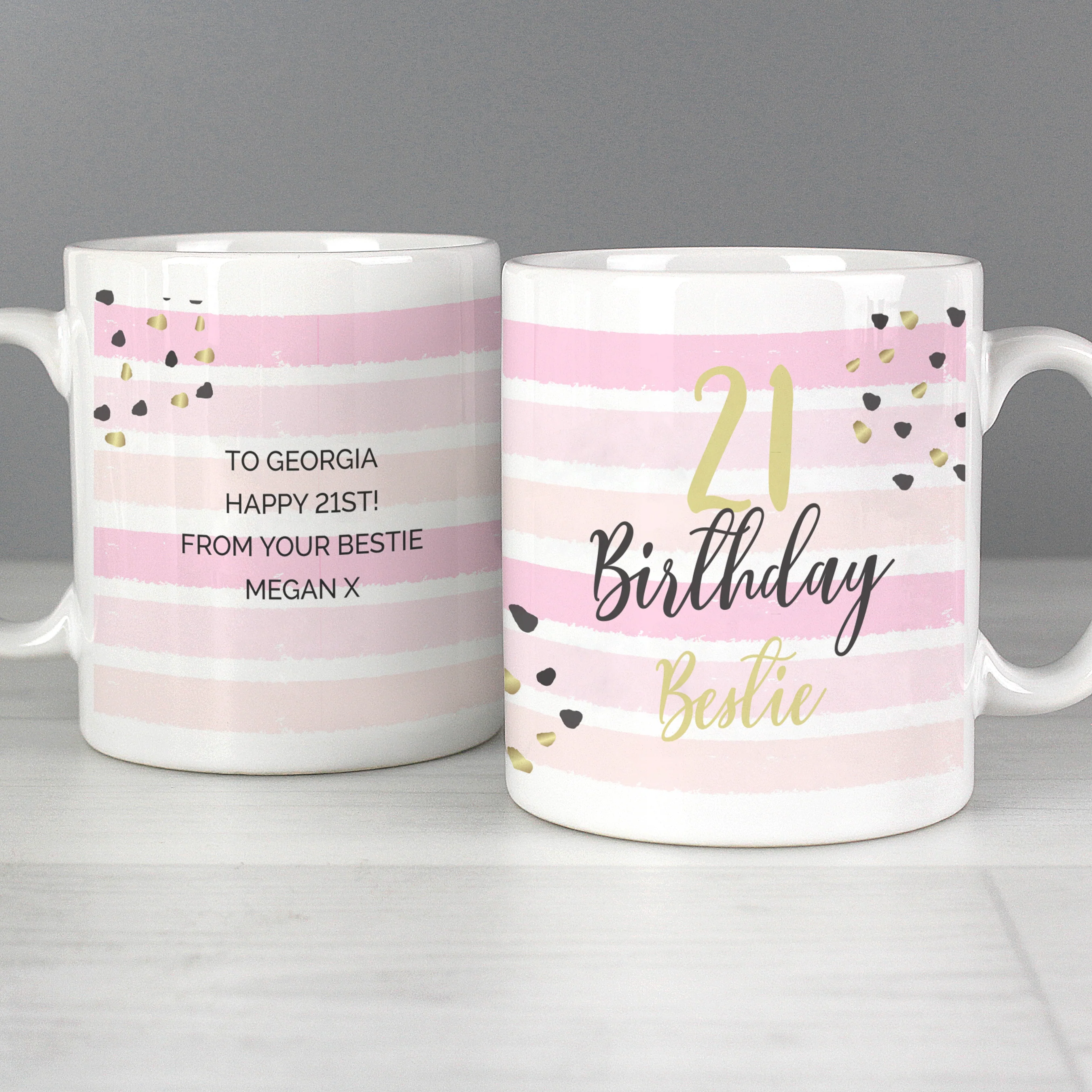 Personalised Birthday Gold and Pink Stripe Mug - Image 4