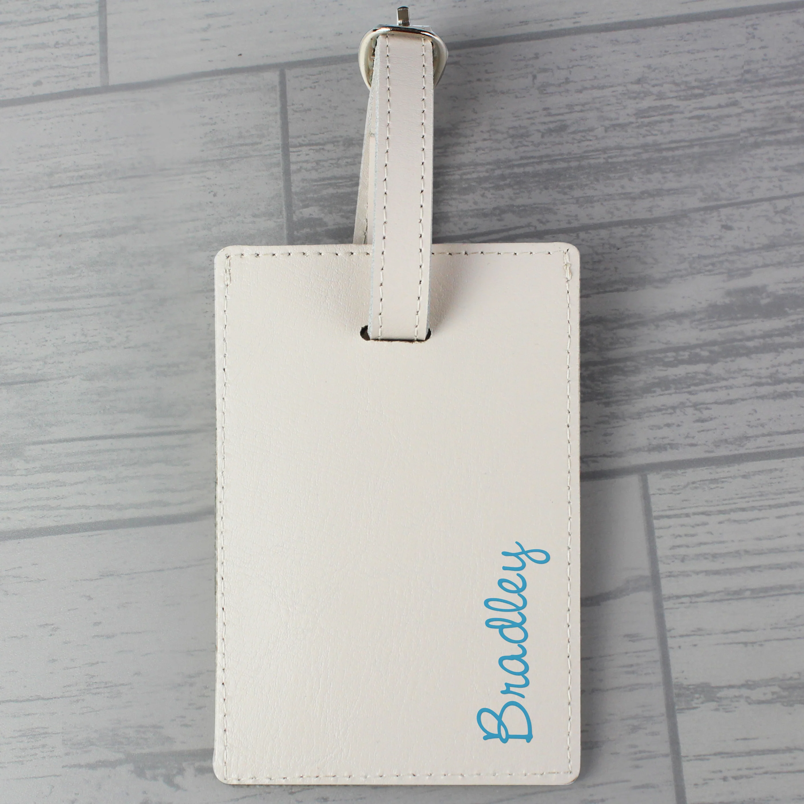Personalised Blue Name Cream Luggage Tag - Image 3