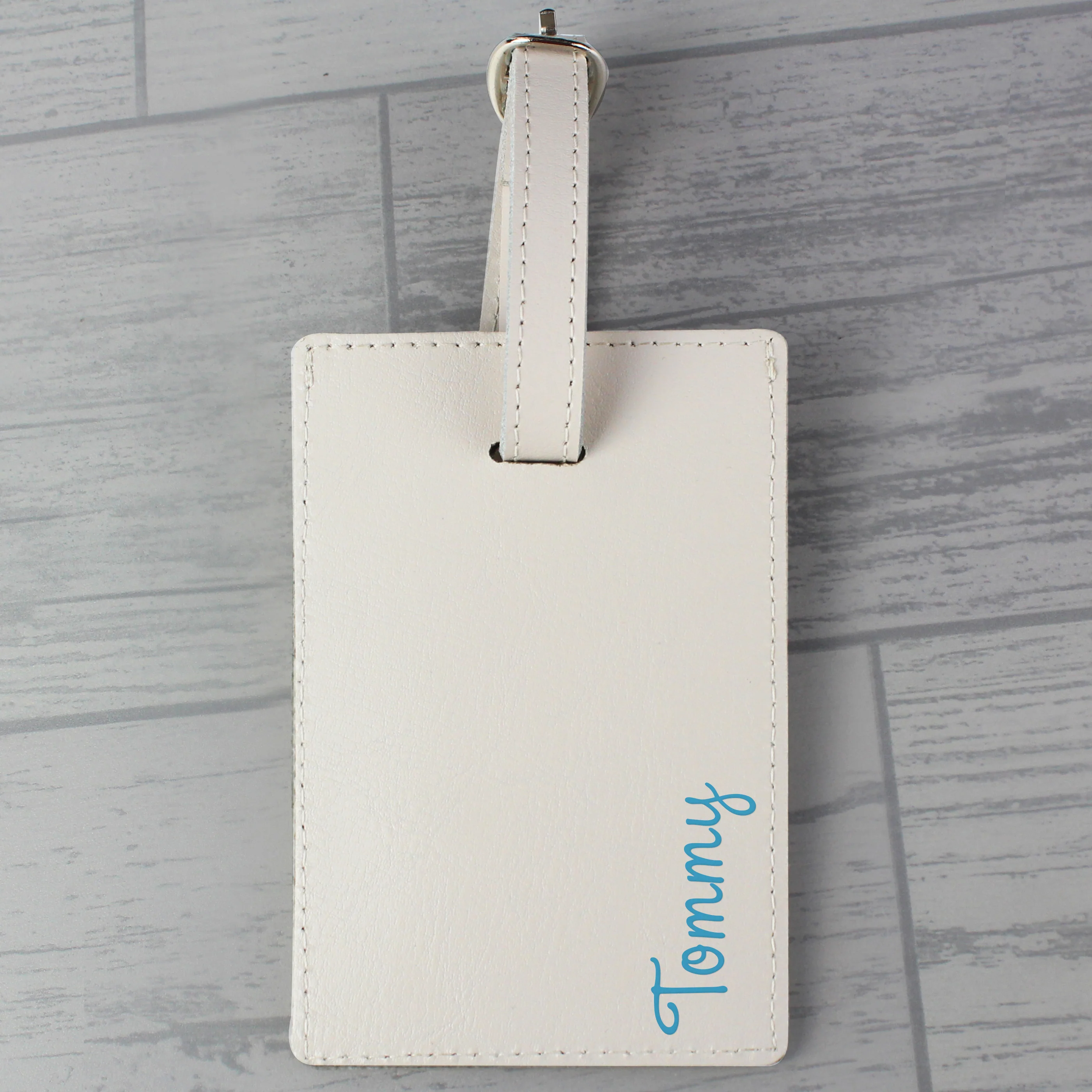Personalised Blue Name Cream Luggage Tag - Image 4