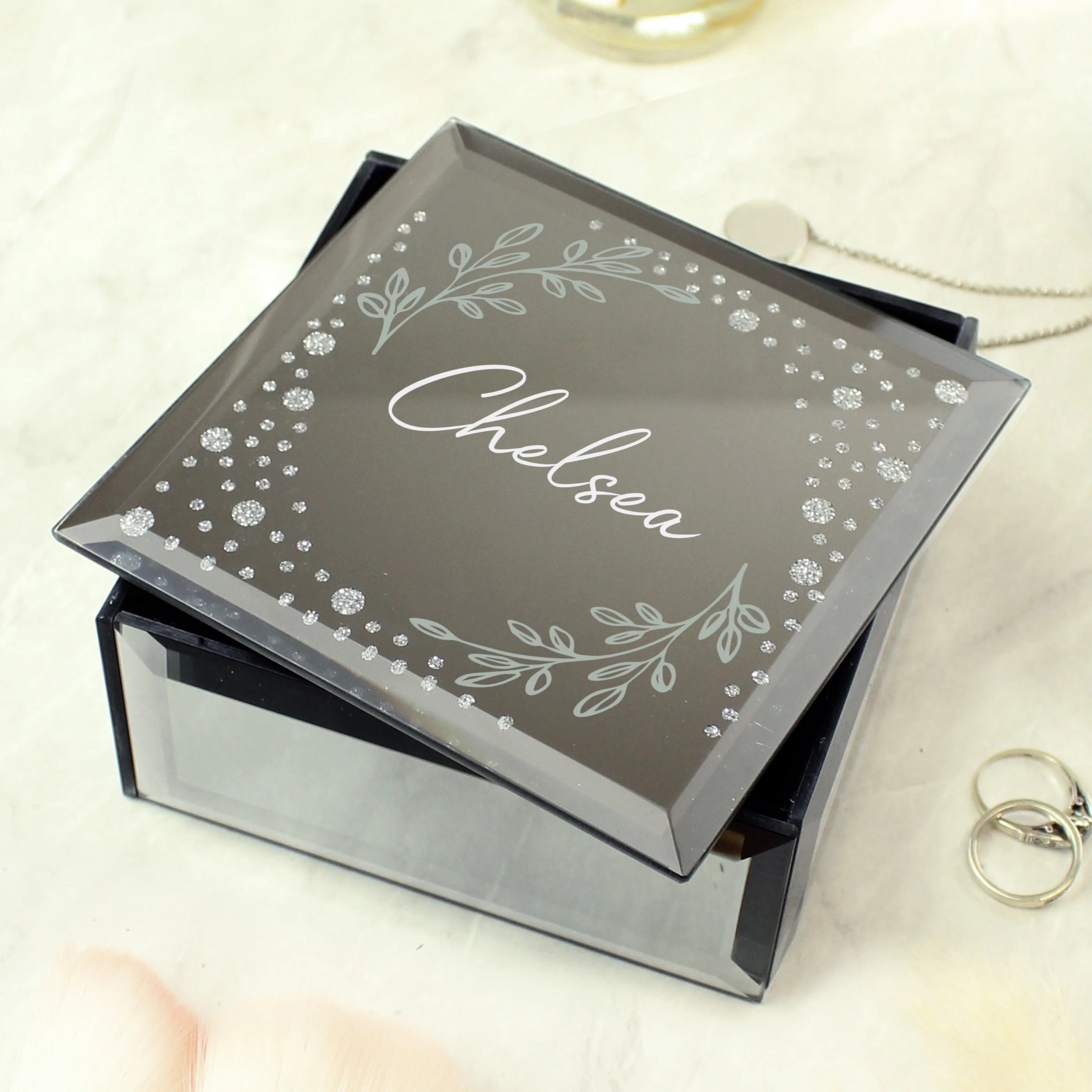 Personalised Botanical Diamante Mirrored Trinket Box - Image 4