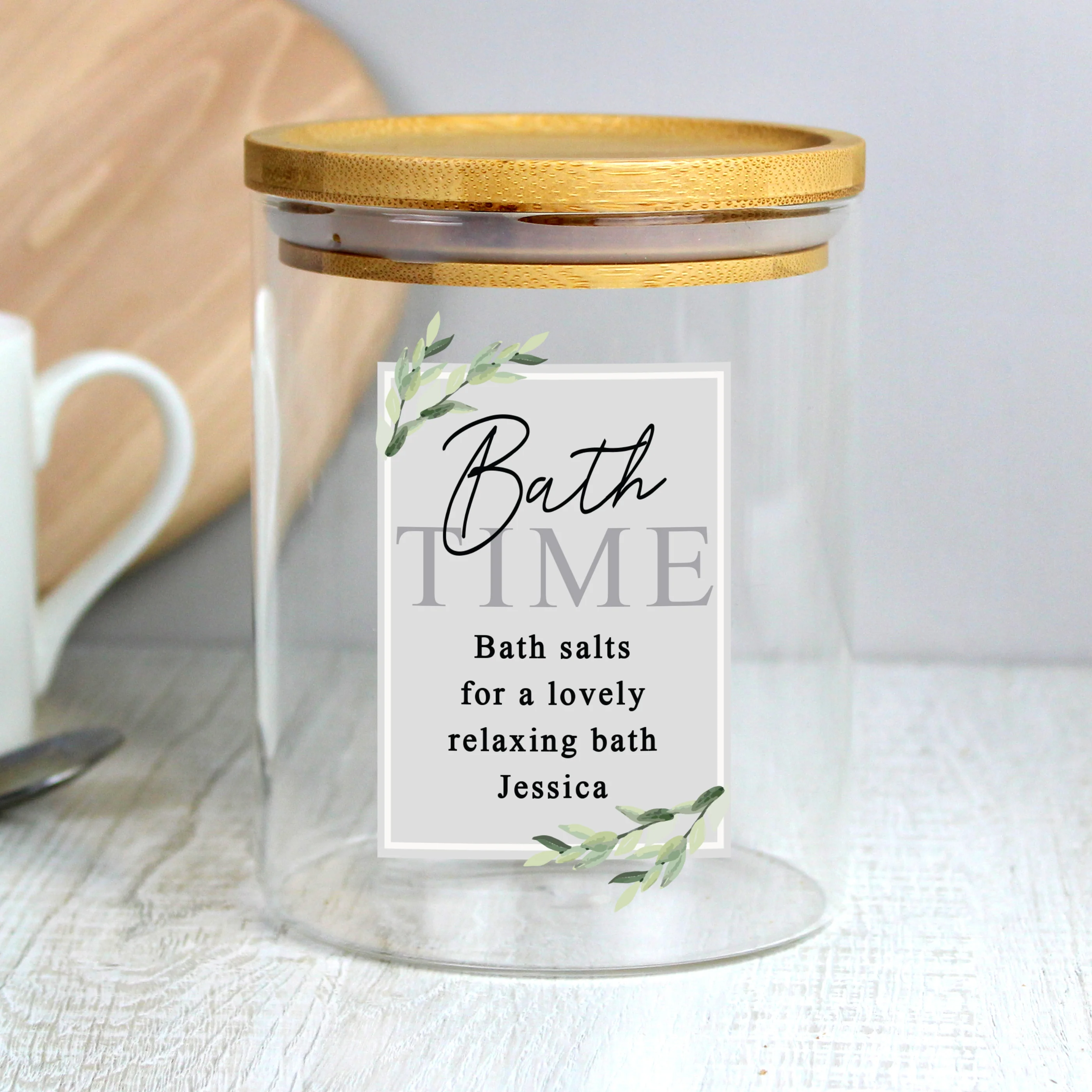 Personalised Botanical Glass Jar with Bamboo Lid - Image 4
