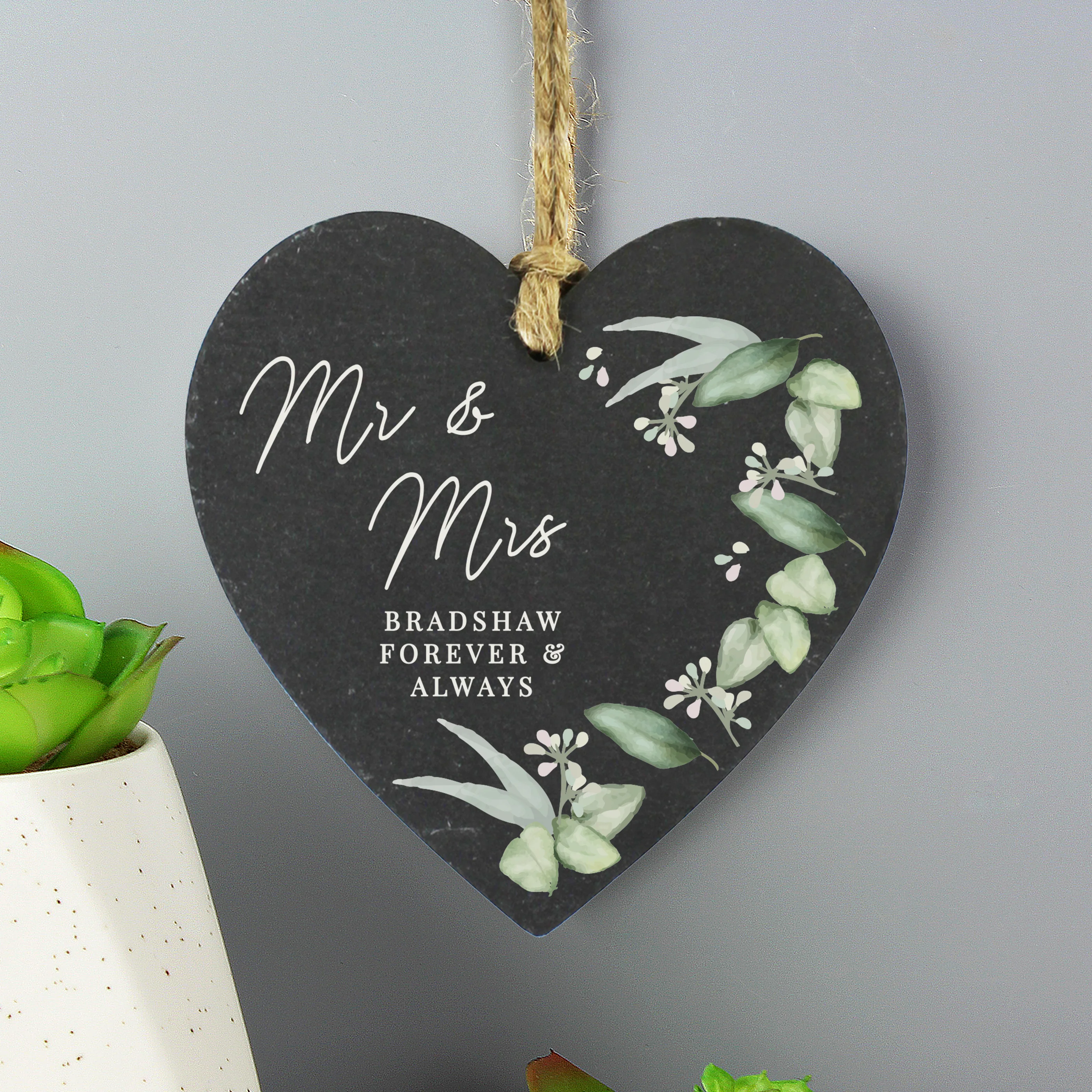 Personalised Botanical Slate Heart Decoration - Image 2