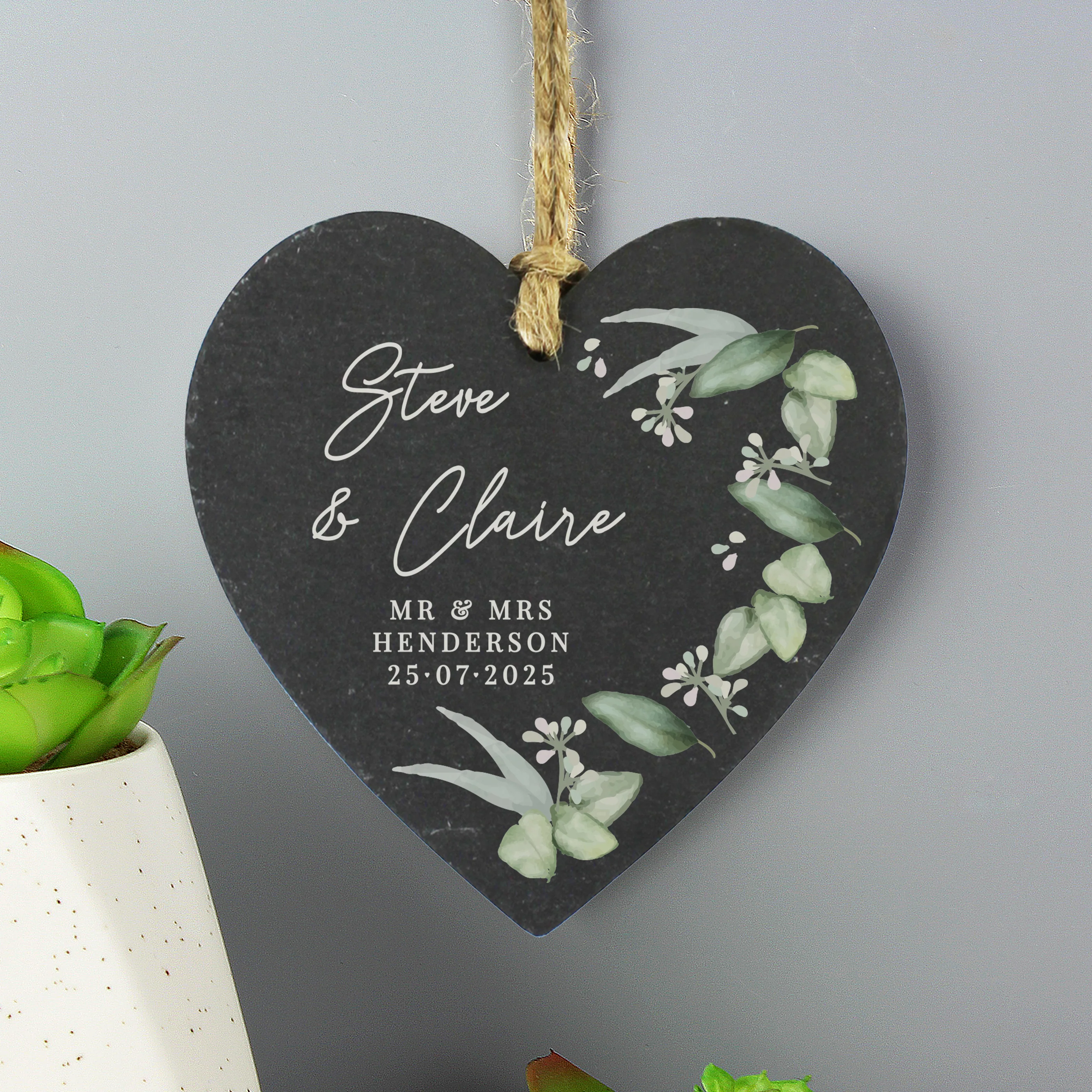 Personalised Botanical Slate Heart Decoration - Image 3