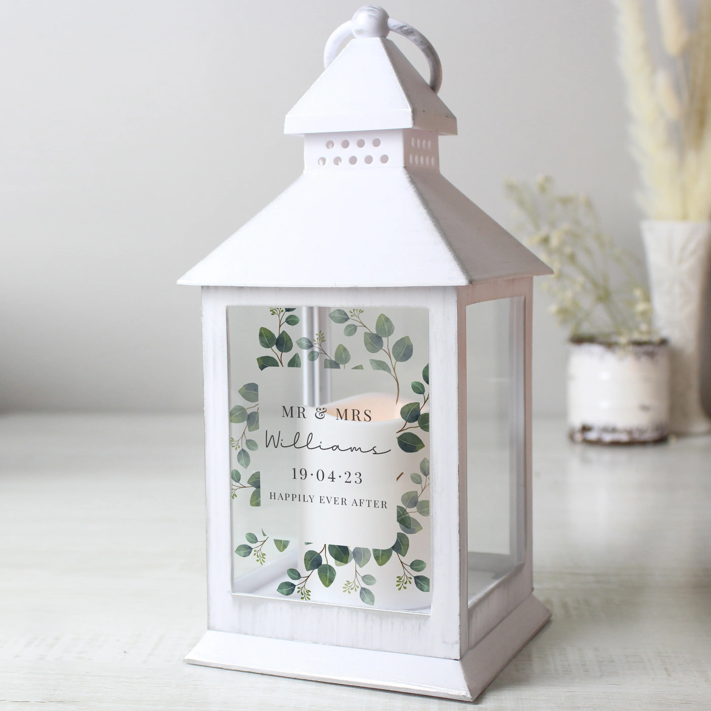Personalised Botanical Wedding White Lantern - Image 6