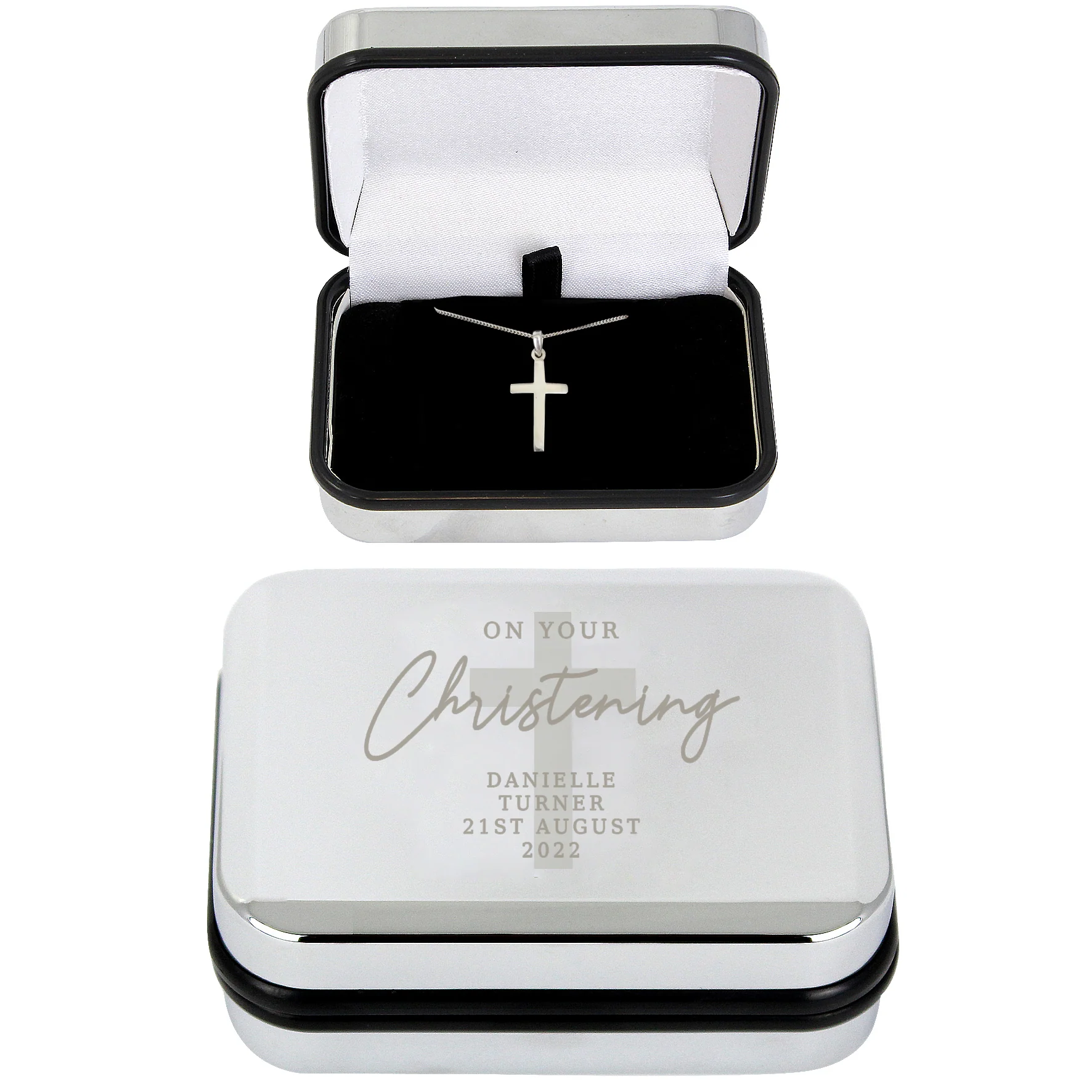 Personalised Christening Trinket Box & Sterling Silver Cross Necklace Set - Image 3